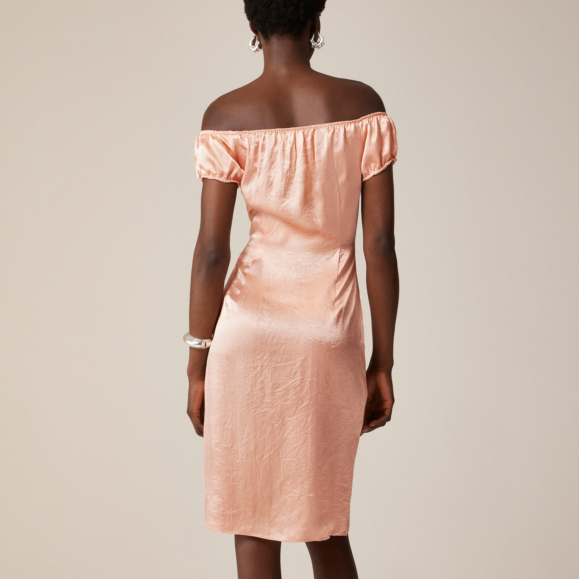 Off-the-shoulder slip dress in textured satin