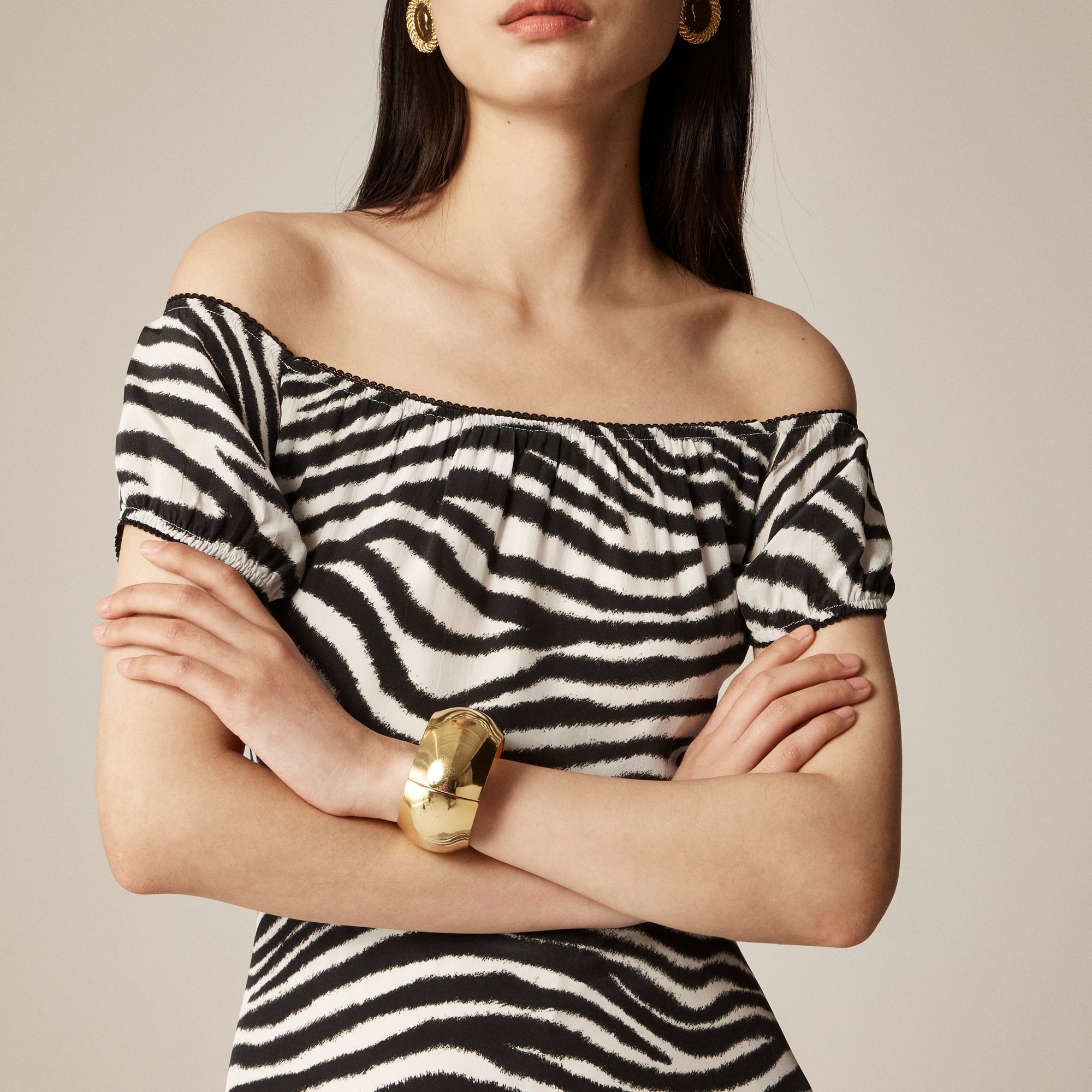 Off-the-shoulder slip dress in zebra print