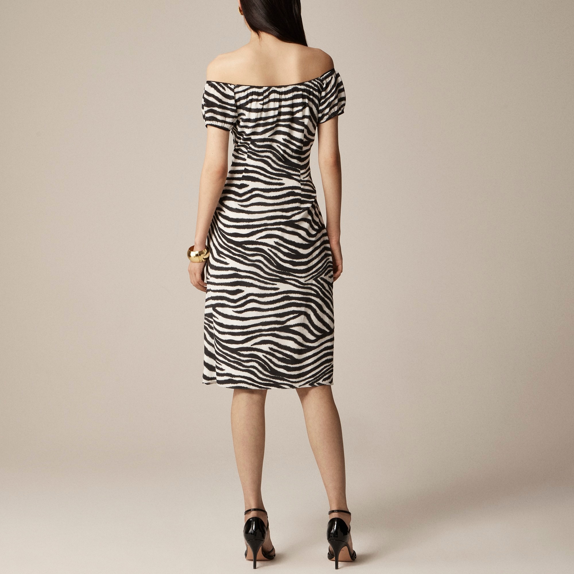 Off-the-shoulder slip dress in zebra print