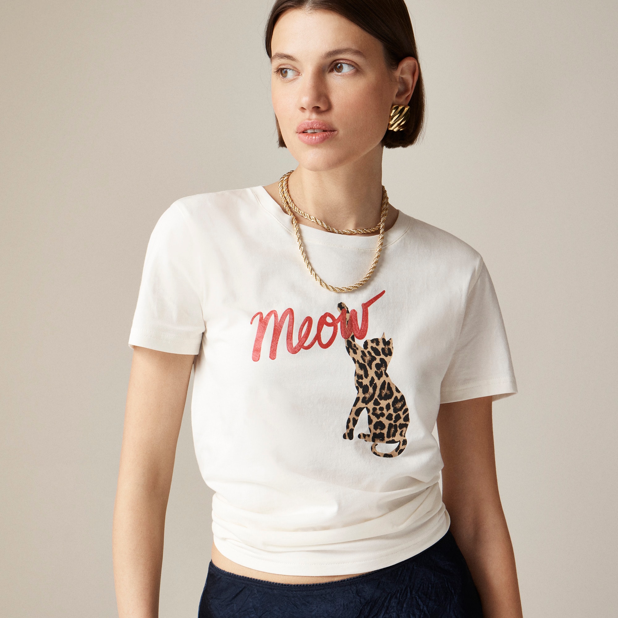 womens Classic-fit &quot;Meow&quot; graphic T-shirt