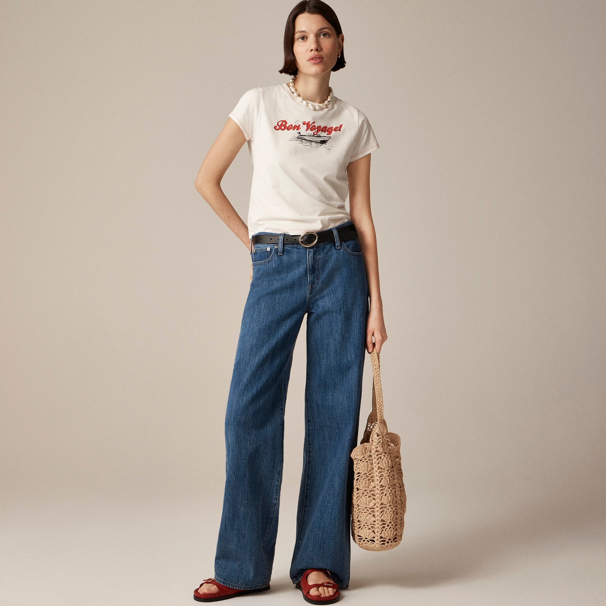 Shrunken-fit "Bon voyage" graphic T-shirt