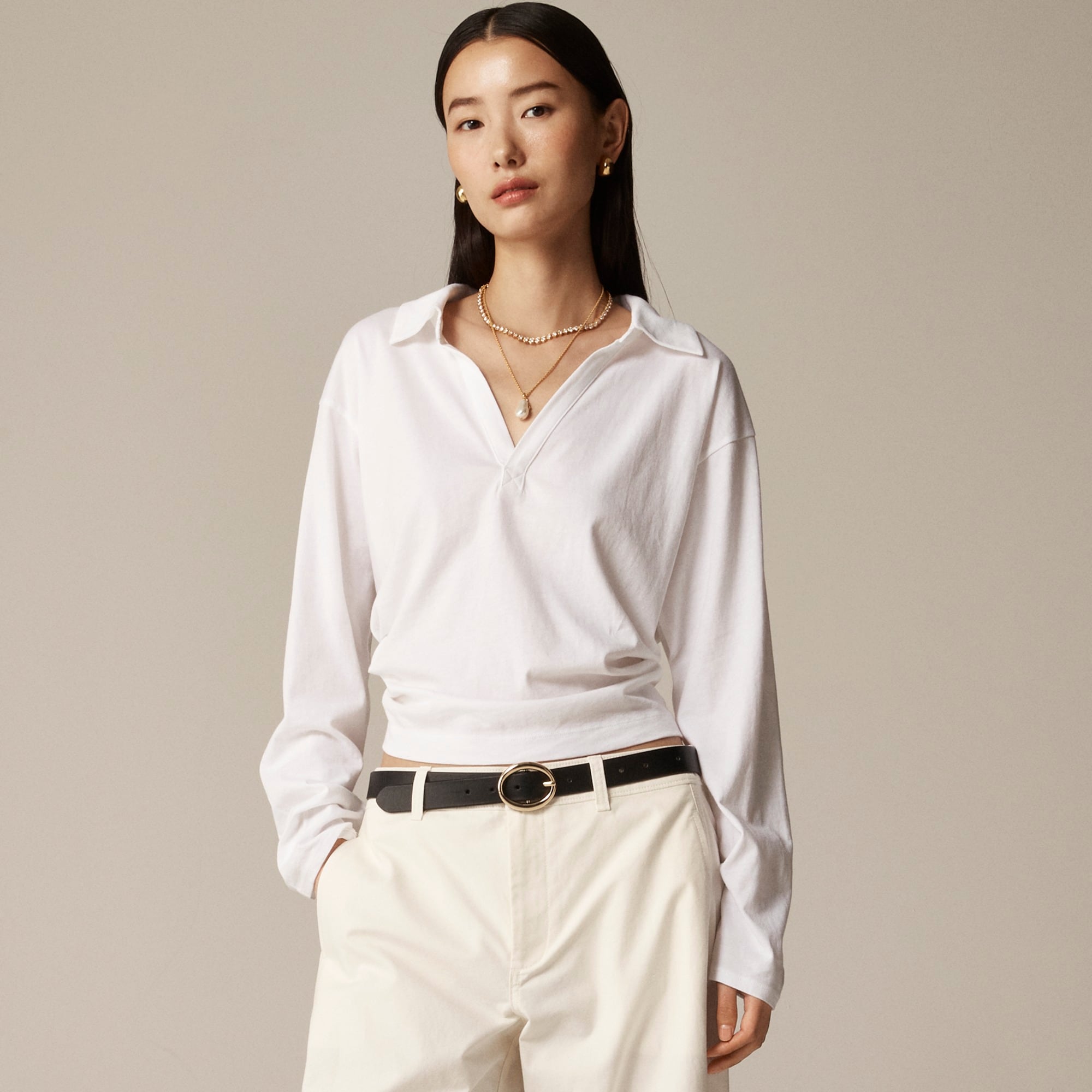 womens Vintage jersey johnny-collar shirt