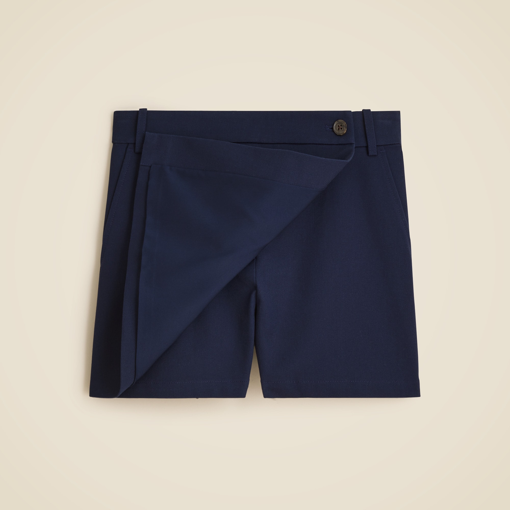 Wrap-front skort in bi-stretch cotton blend