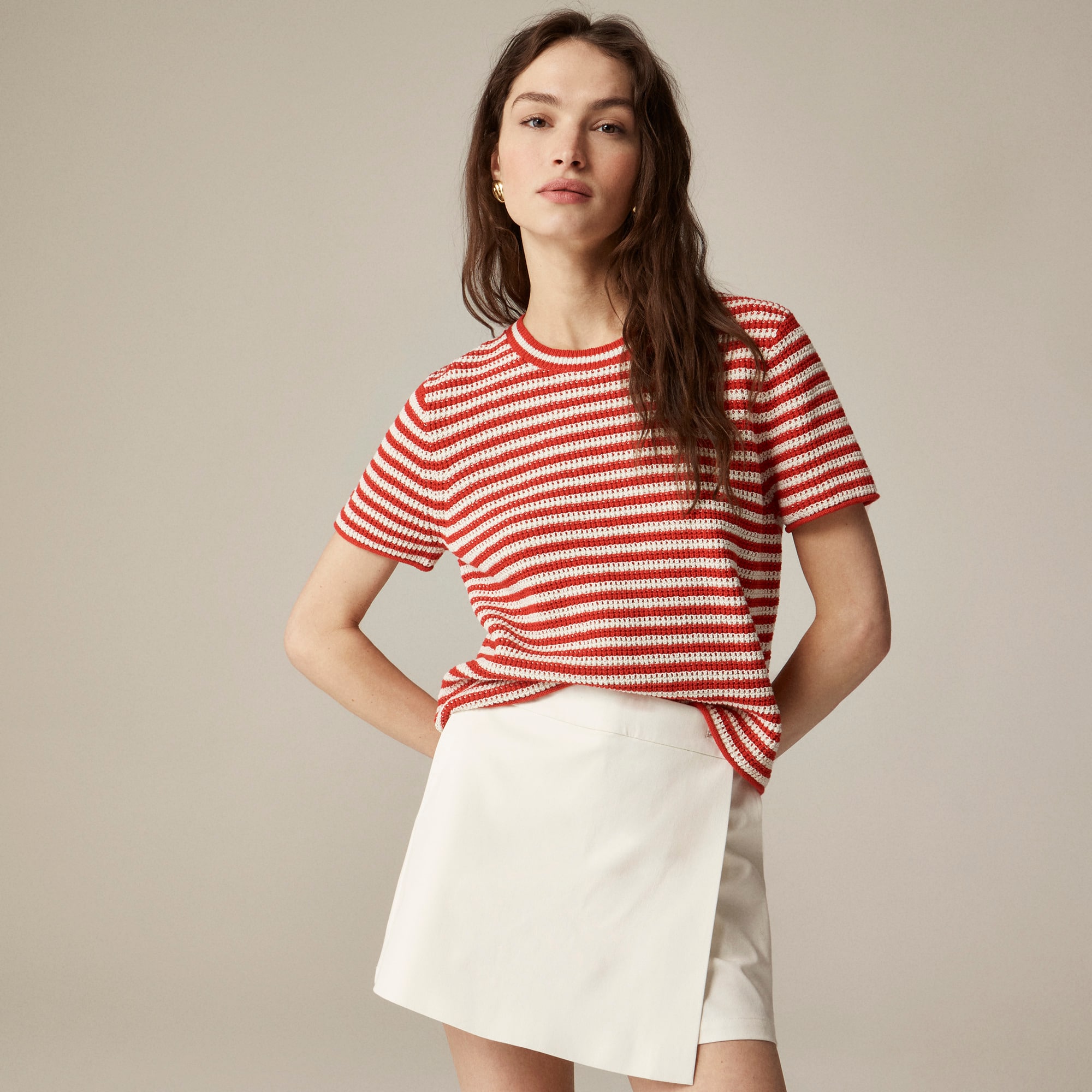 Wrap-front skort in bi-stretch cotton blend