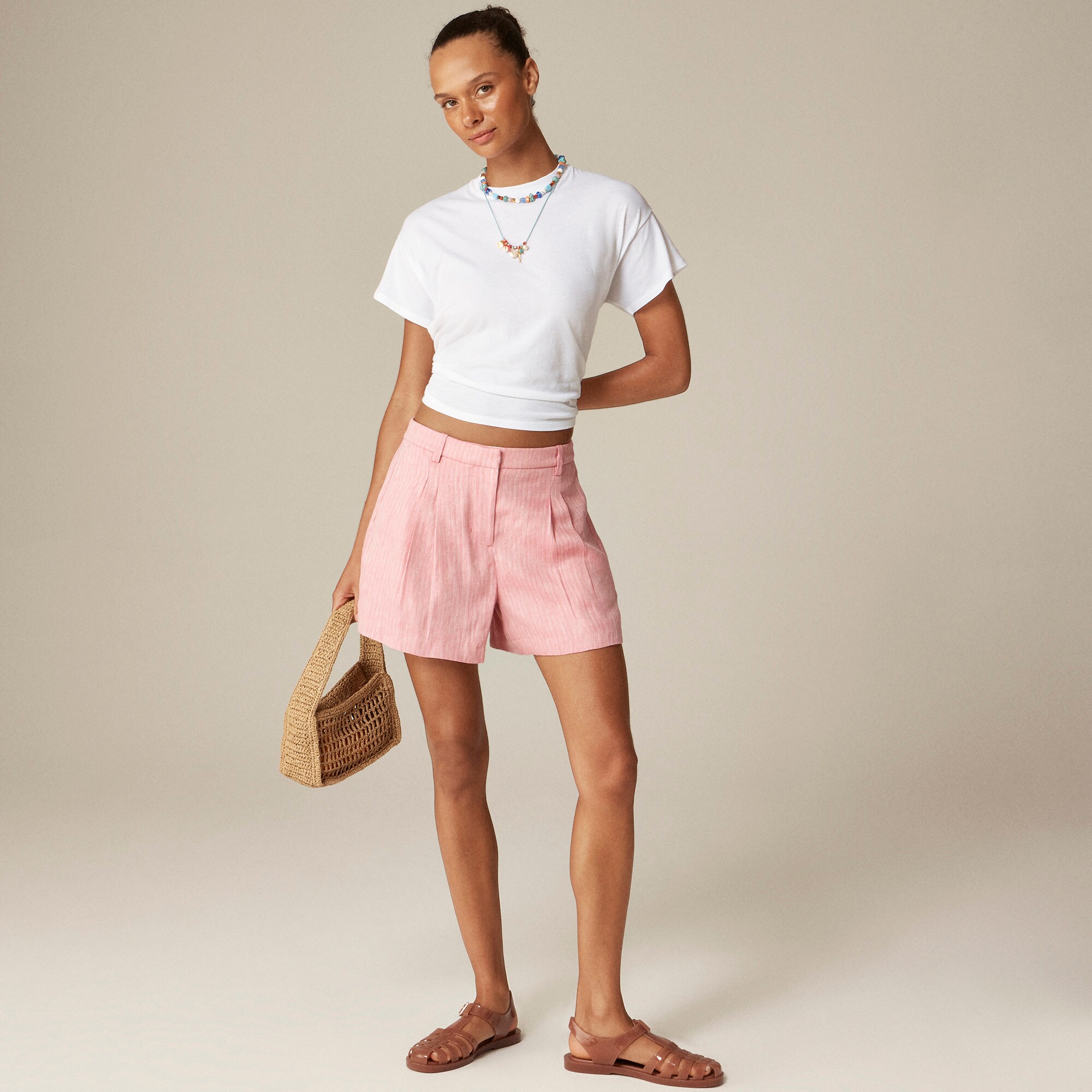 Lucia short in herringbone linen blend