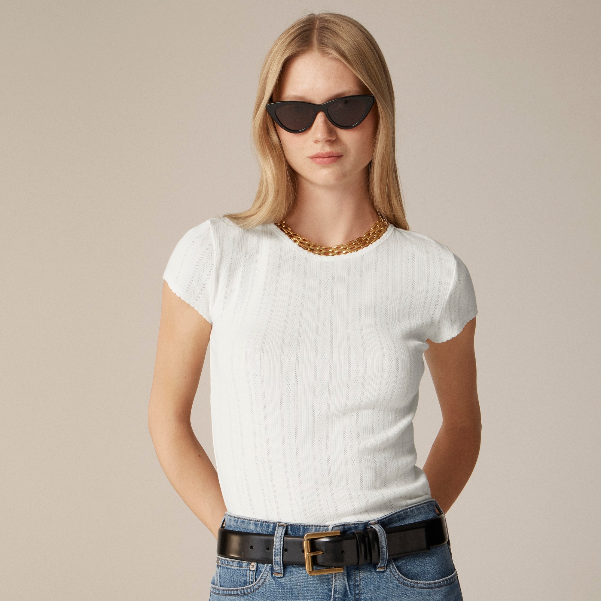 Pointelle short-sleeve T-shirt