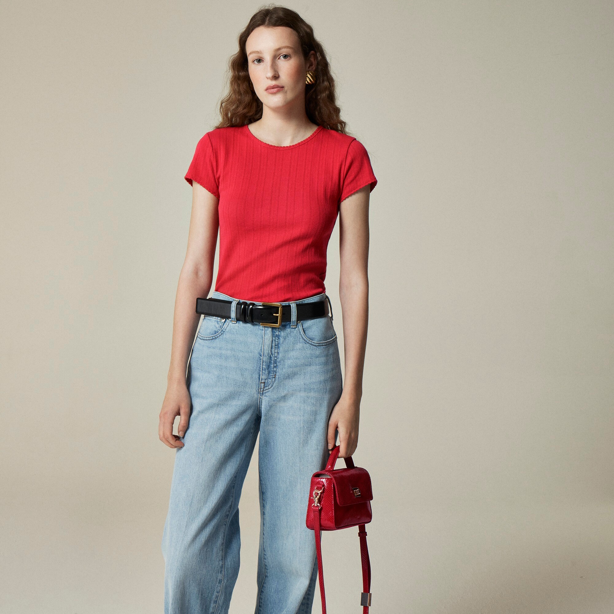 Pointelle short-sleeve T-shirt