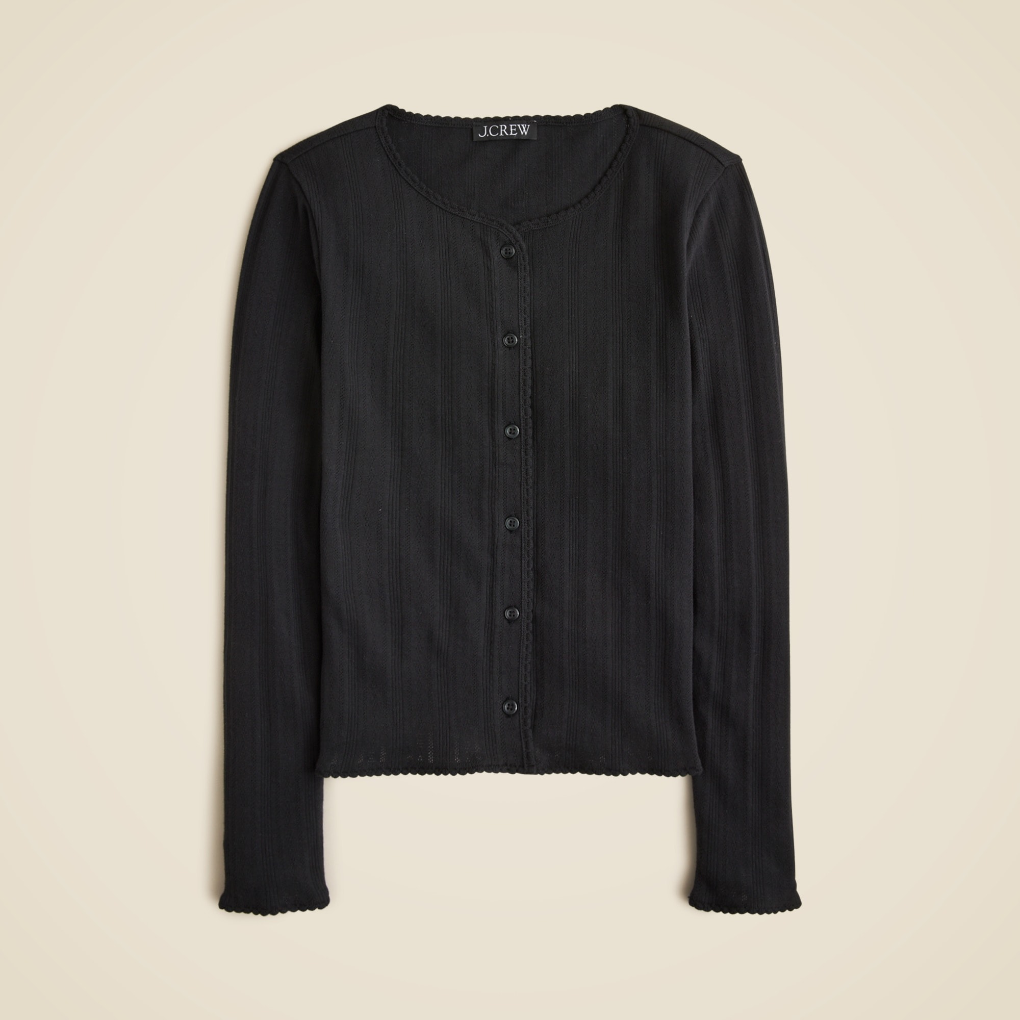 womens Pointelle crewneck knit cardigan