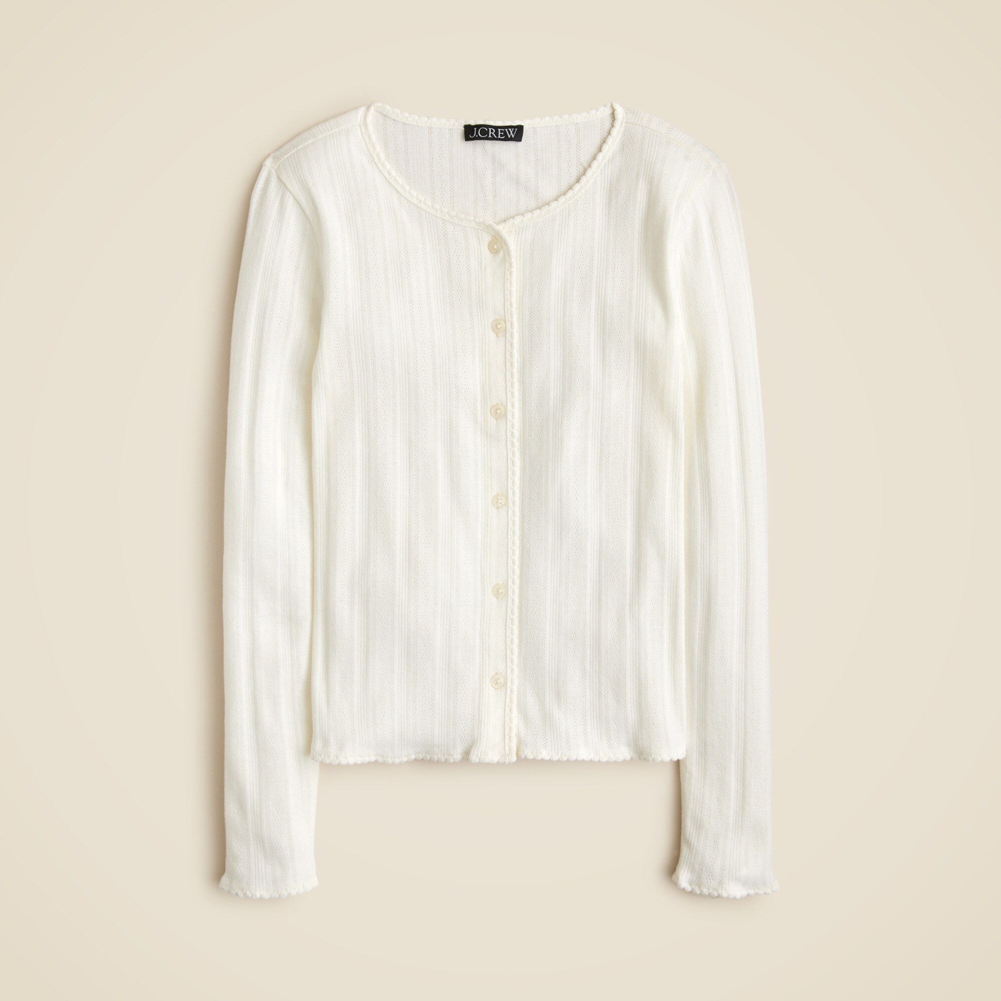 Pointelle crewneck knit cardigan