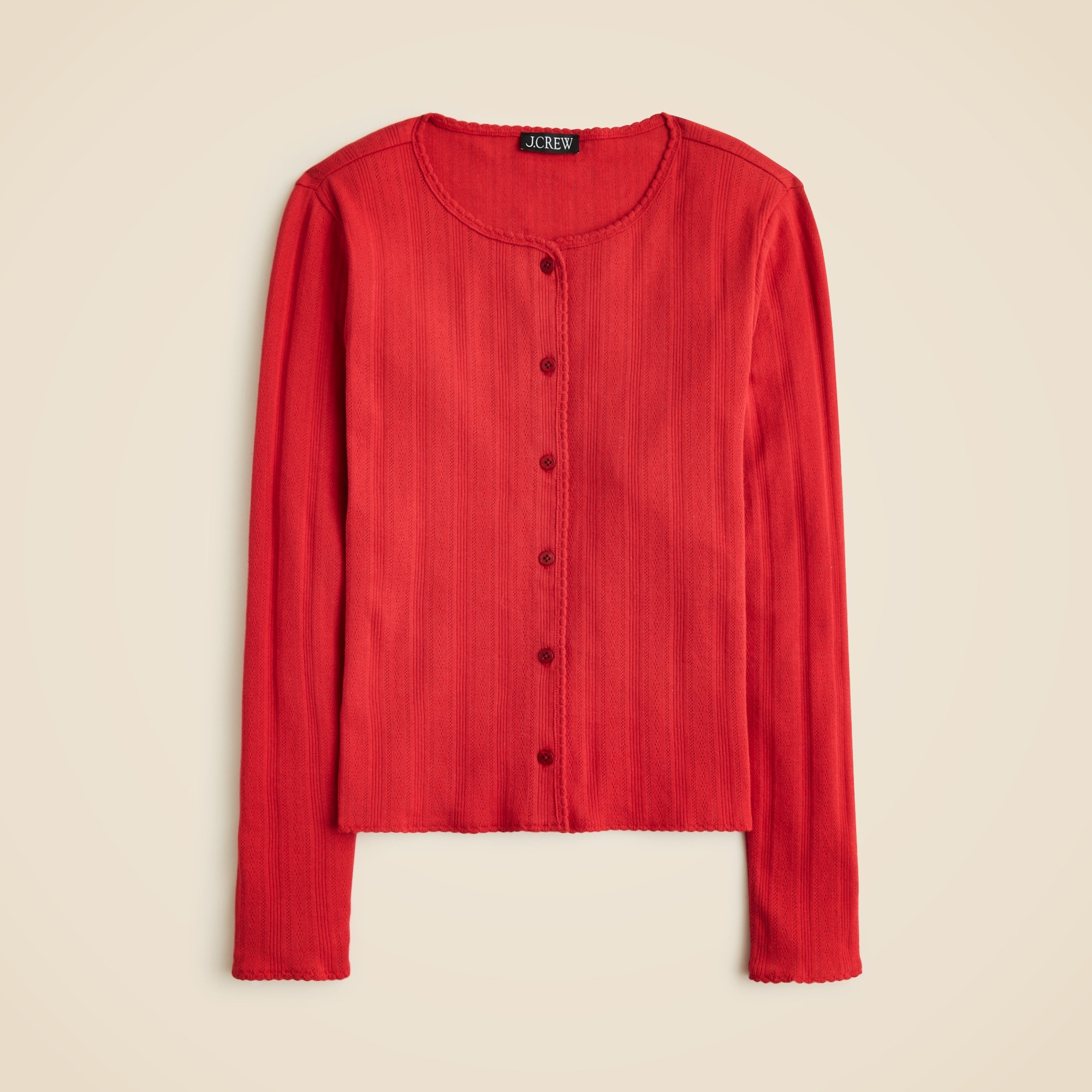  Pointelle crewneck knit cardigan