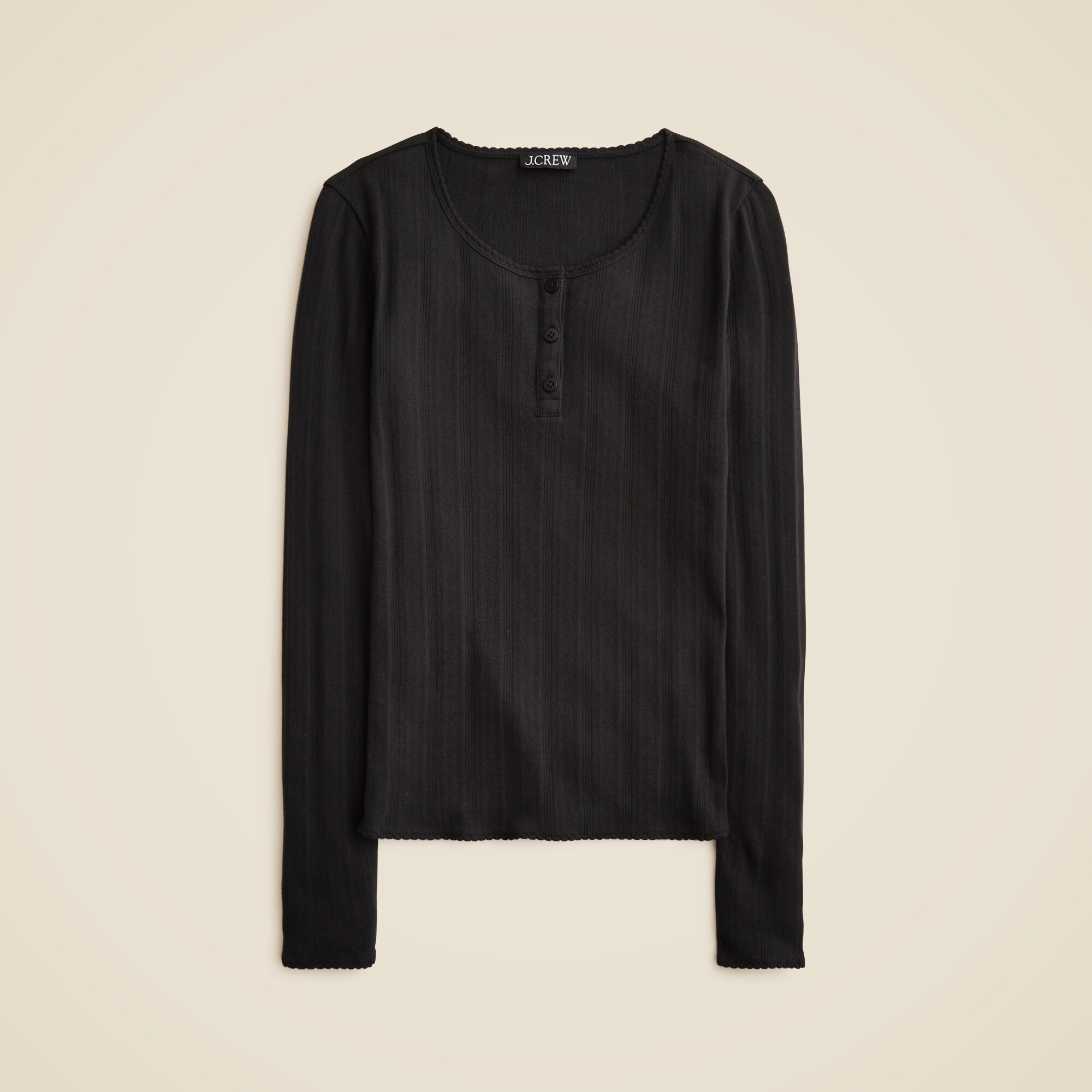 Pointelle long-sleeve henley T-shirt