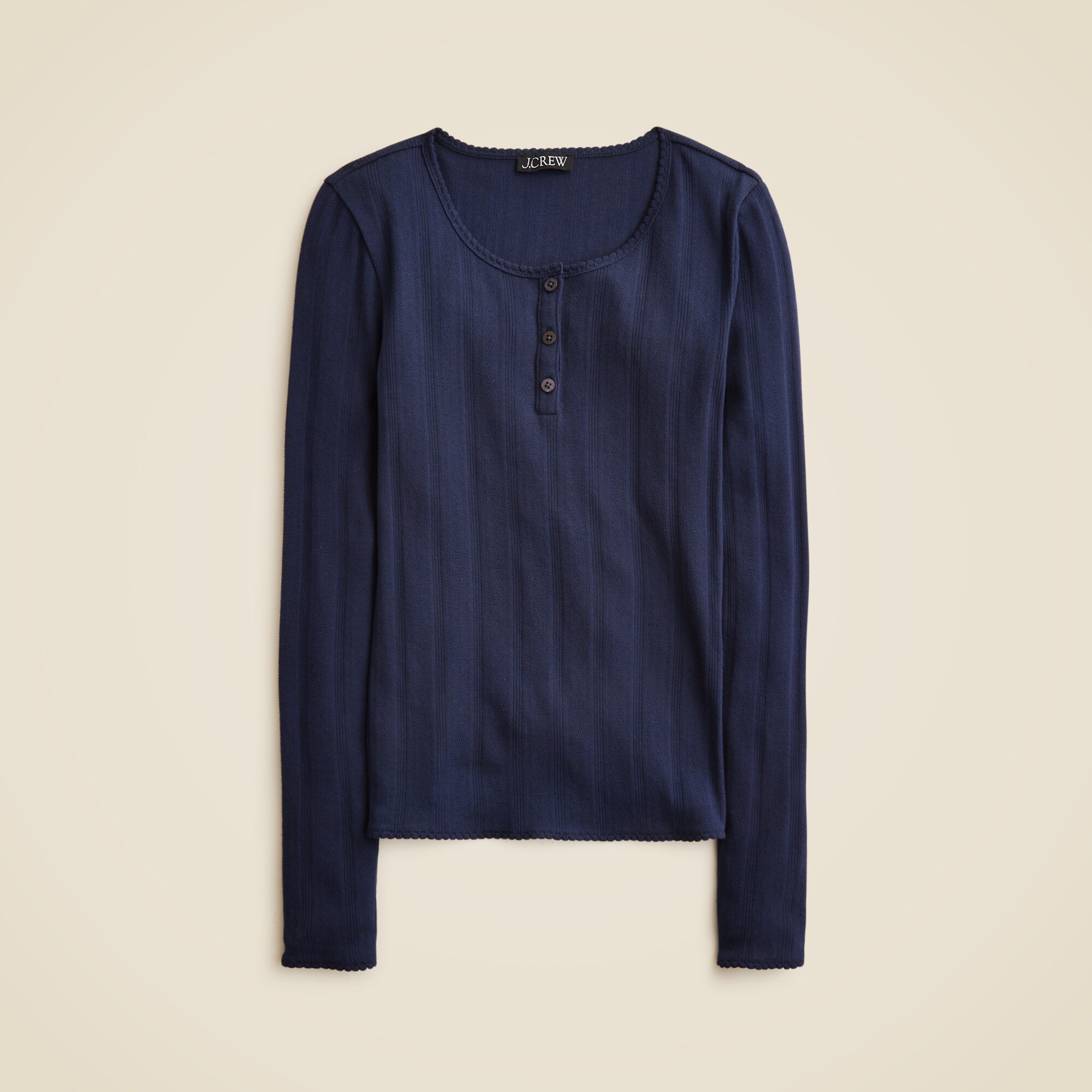Pointelle long-sleeve henley T-shirt