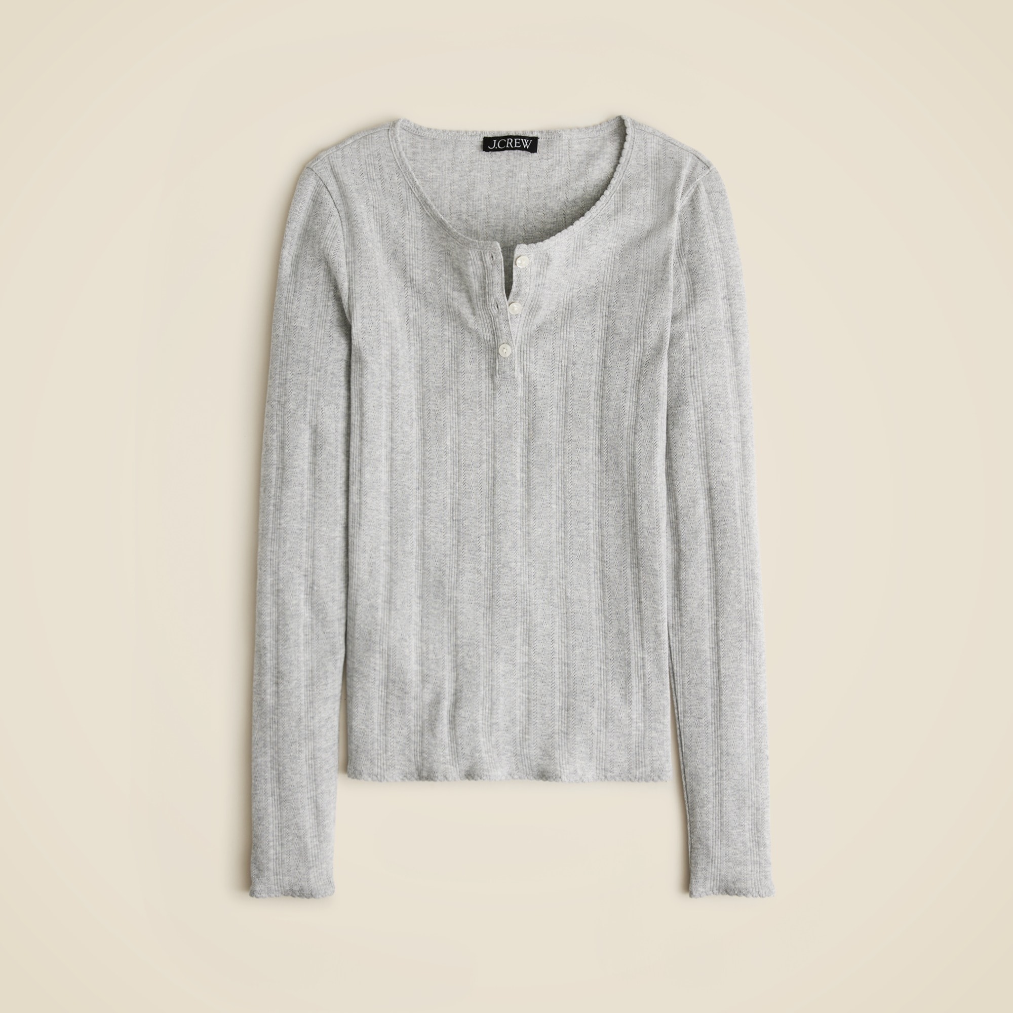 womens Pointelle long-sleeve henley T-shirt