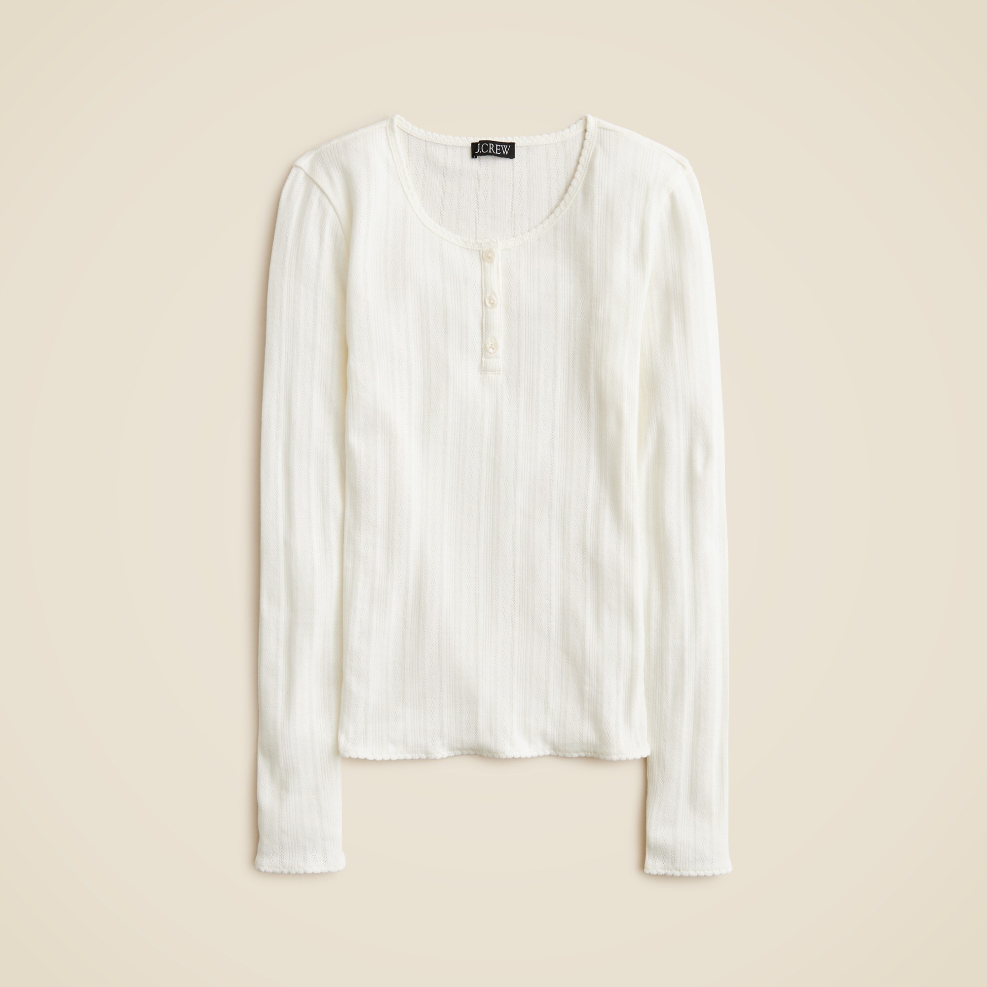 Pointelle long-sleeve henley T-shirt