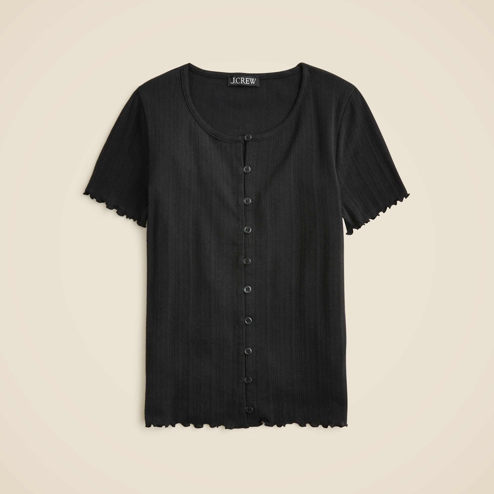 Pointelle short-sleeve knit cardigan