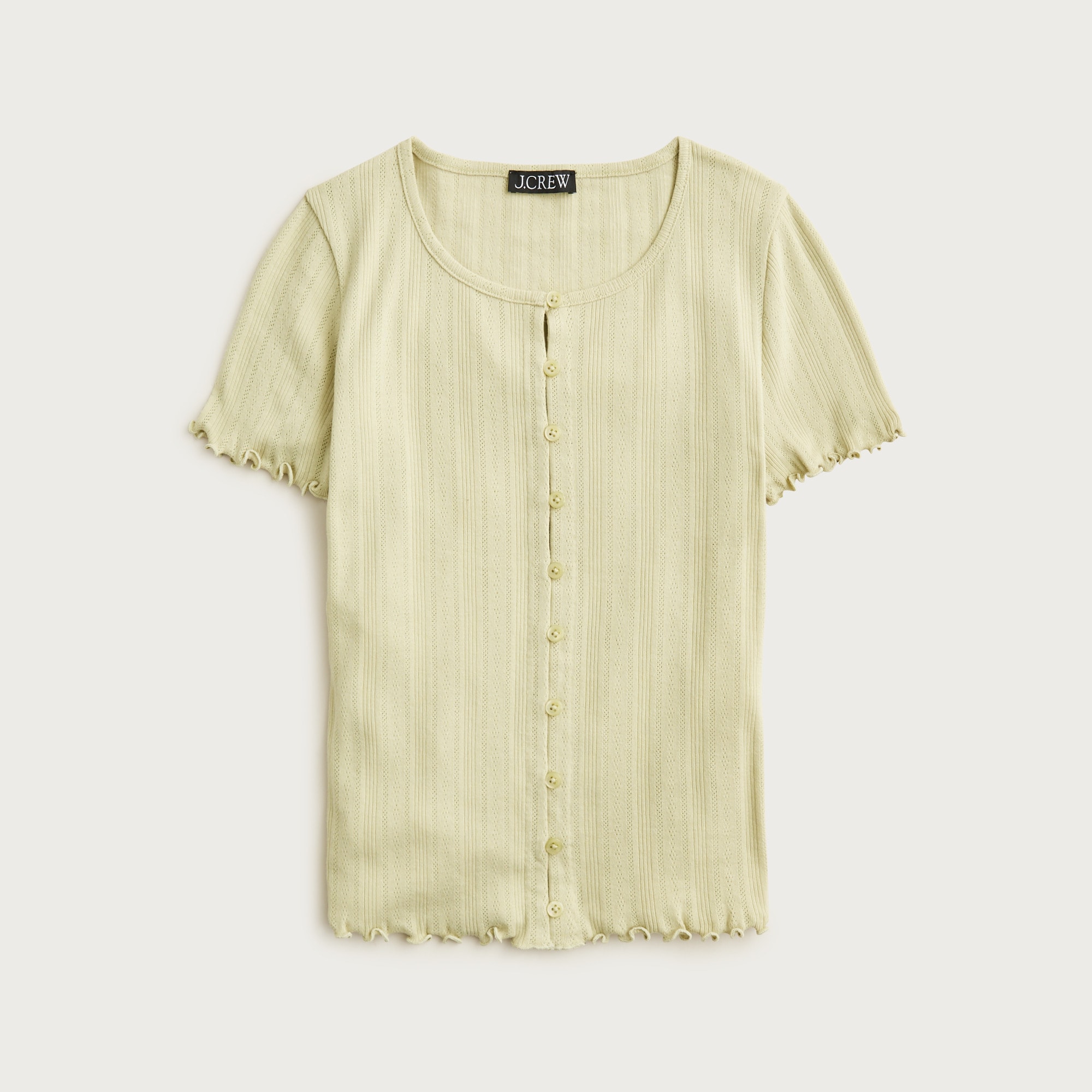 Pointelle short-sleeve knit cardigan