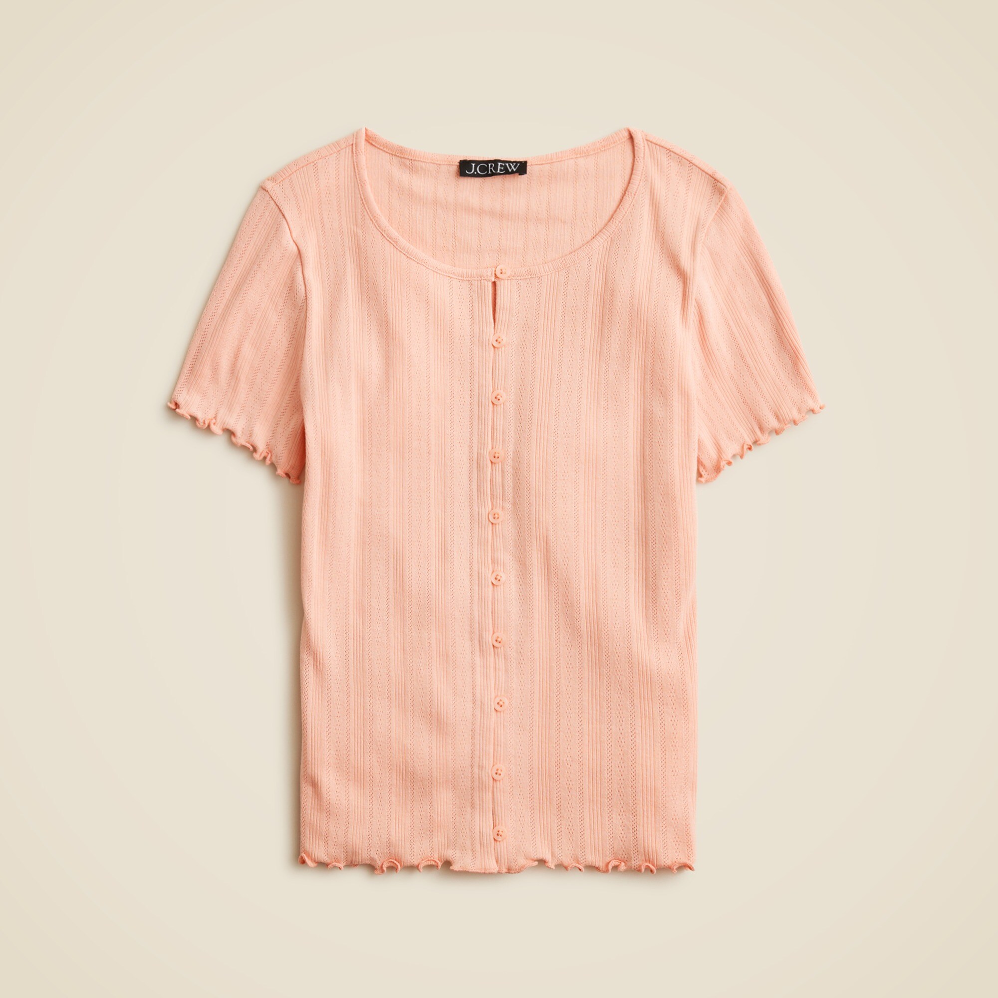 Pointelle short-sleeve knit cardigan