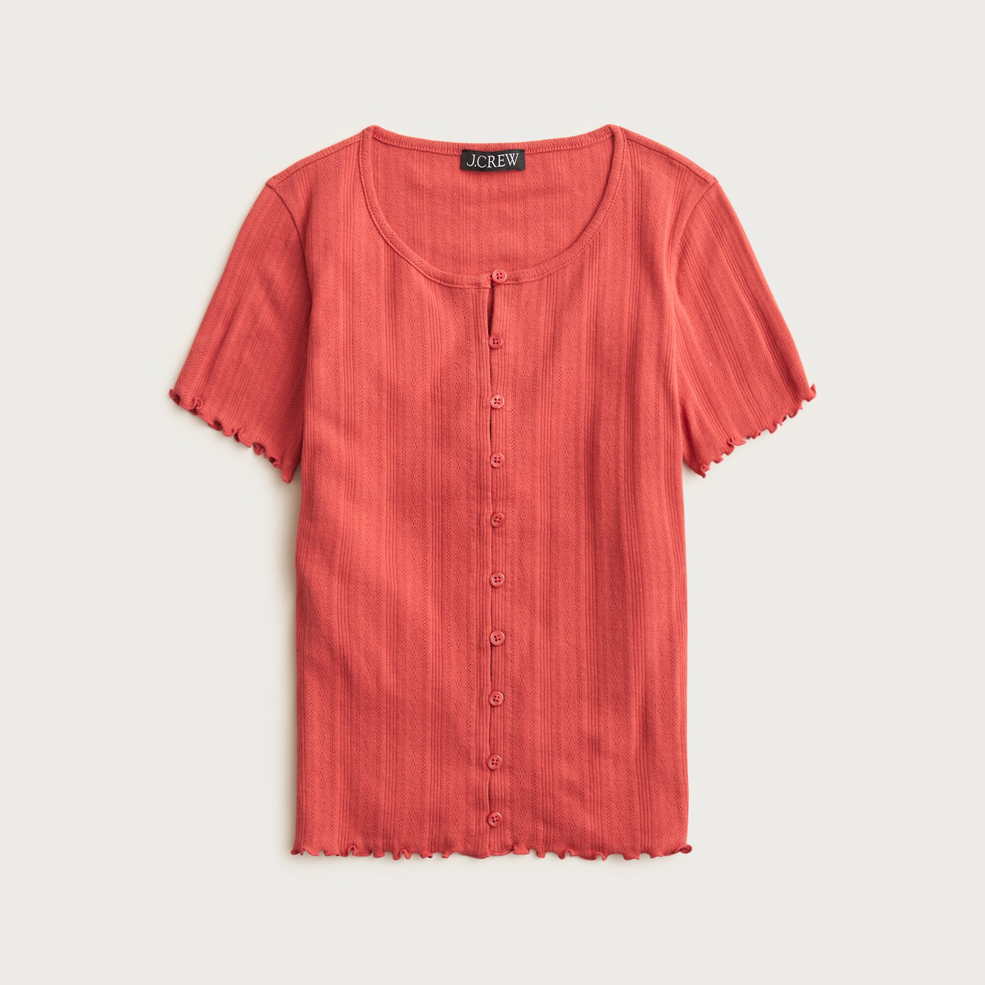 Pointelle short-sleeve knit cardigan