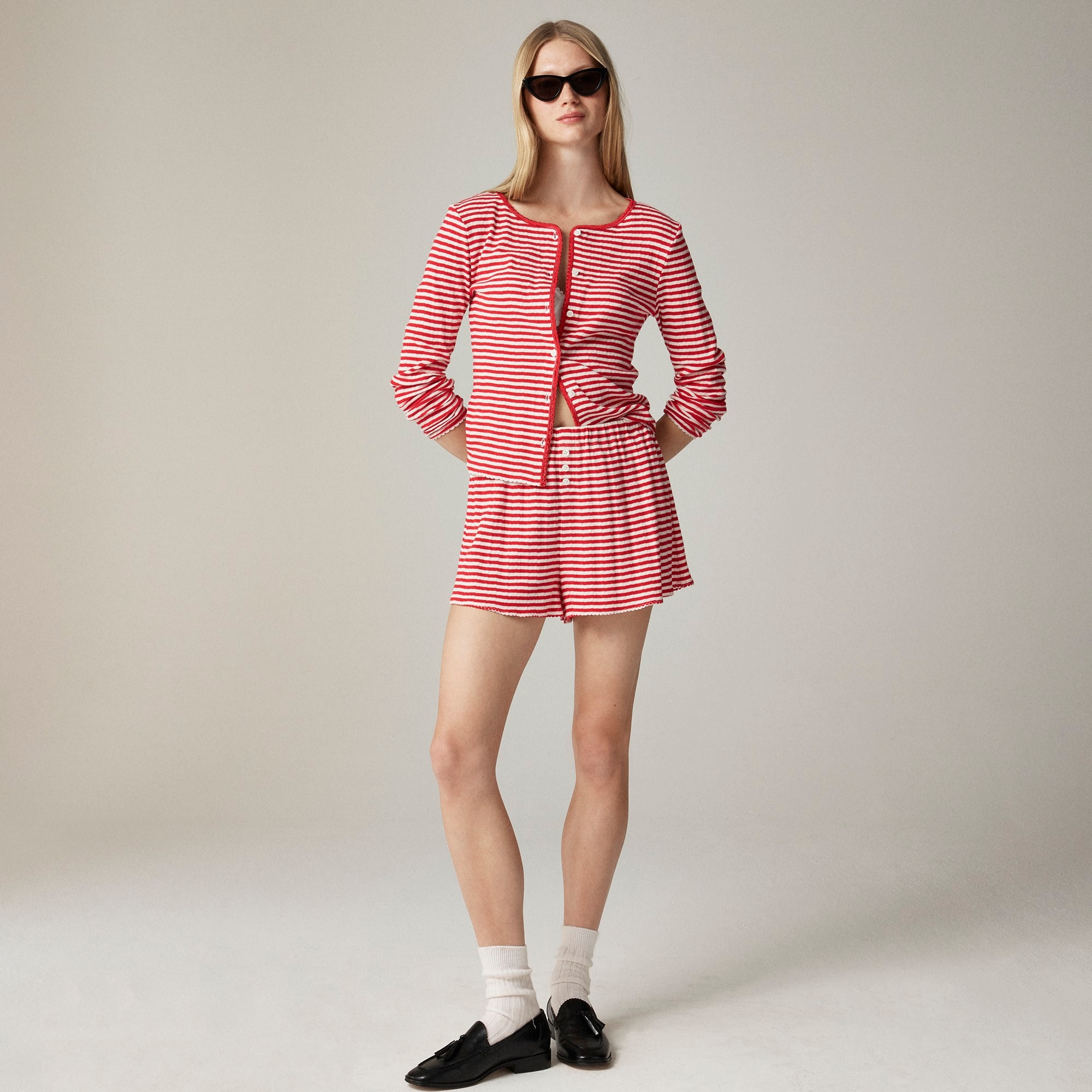 womens Pointelle short in stripe