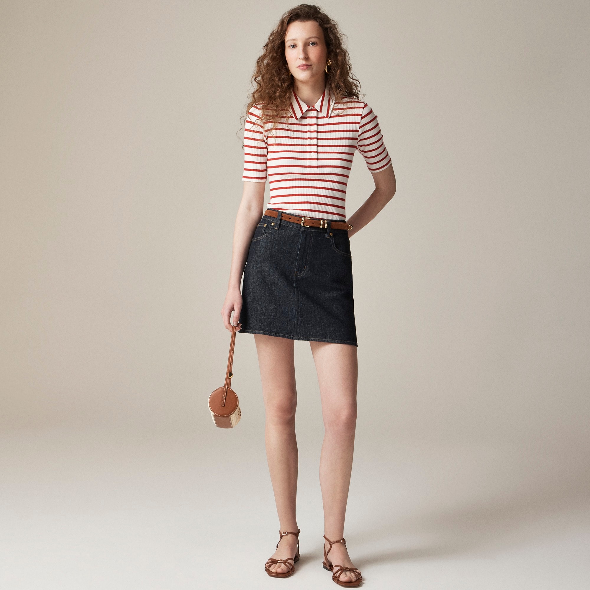 Premium rib short-sleeve polo shirt in stripe