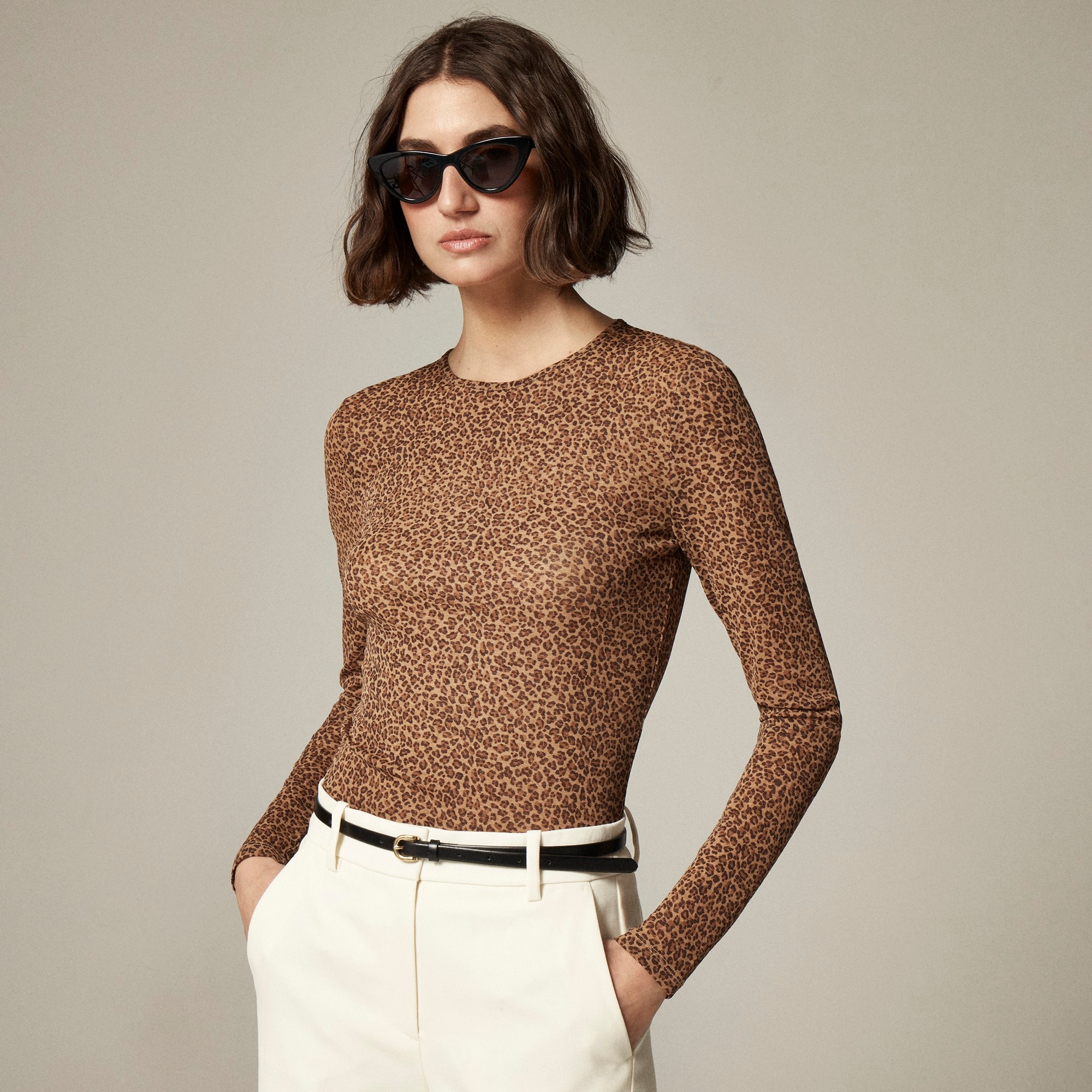 womens Sheer long-sleeve top in leopard print