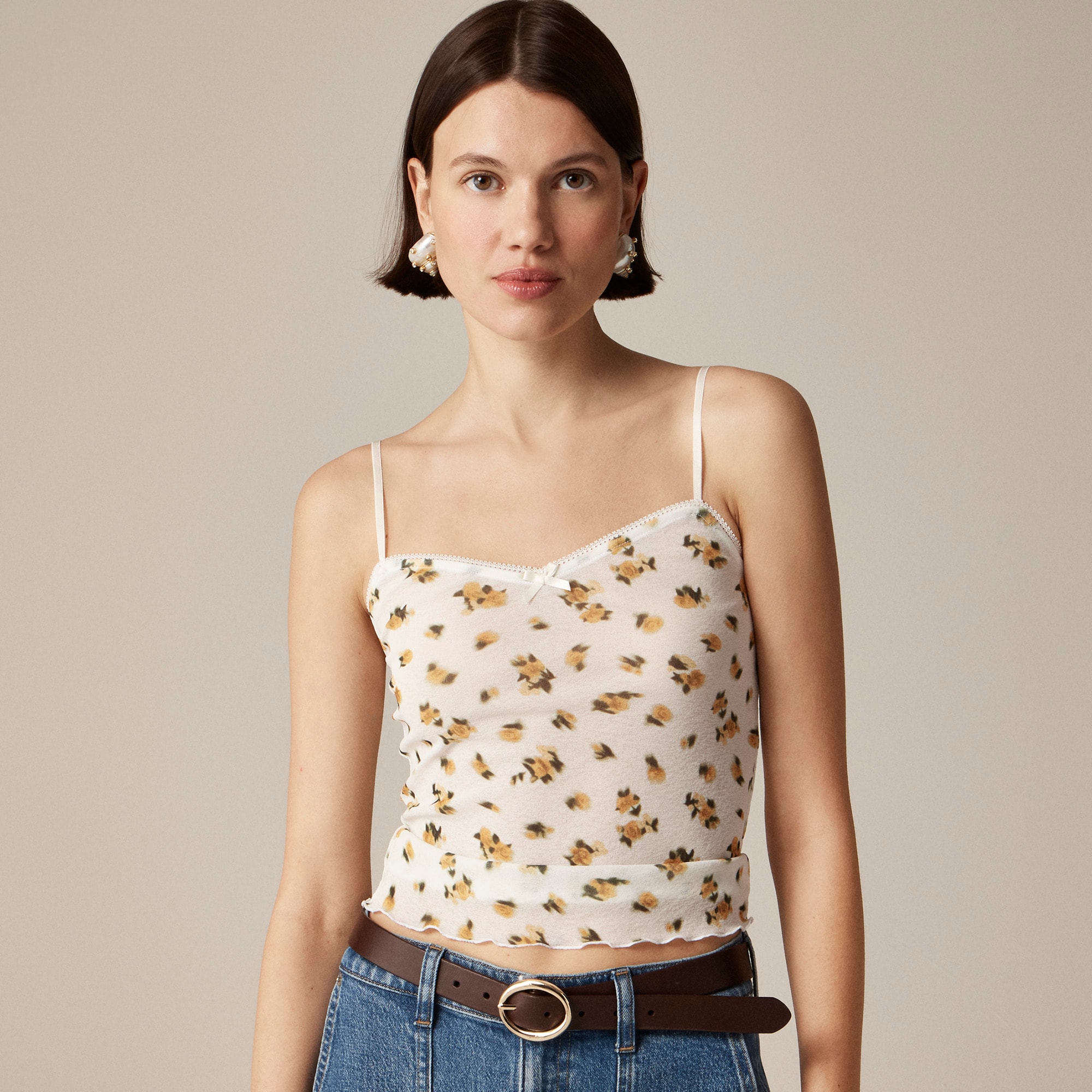 womens Sheer sweetheart tank in budding rose print