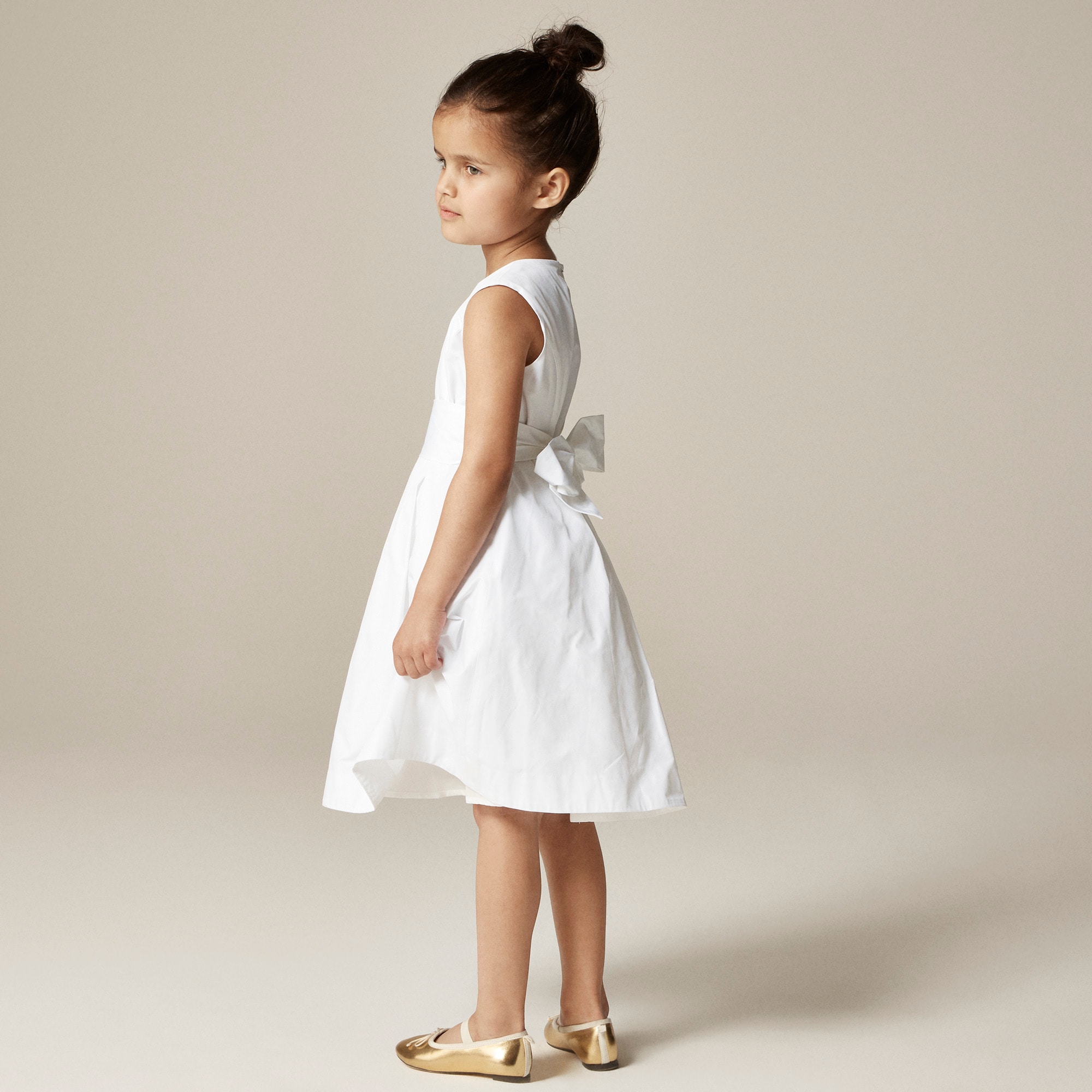 Girls' pleated bow dress in taffeta
