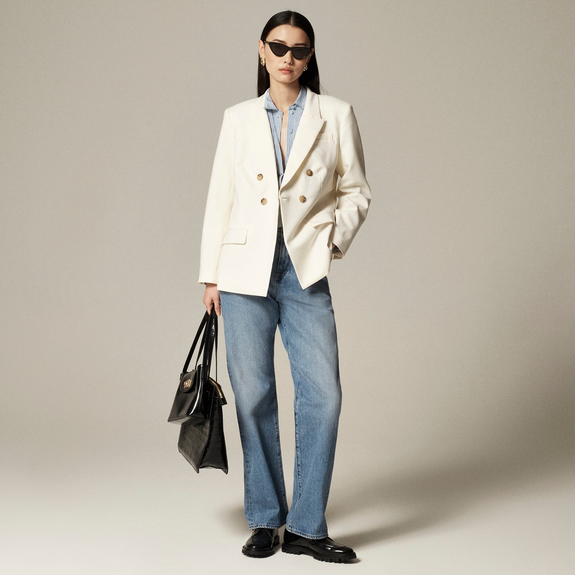 Double-breasted blazer in Italian stretch merino wool blend