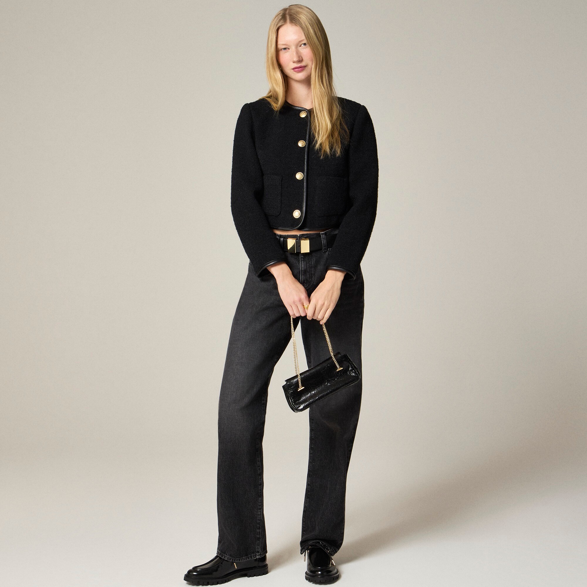 Tweed lady jacket with leather trim