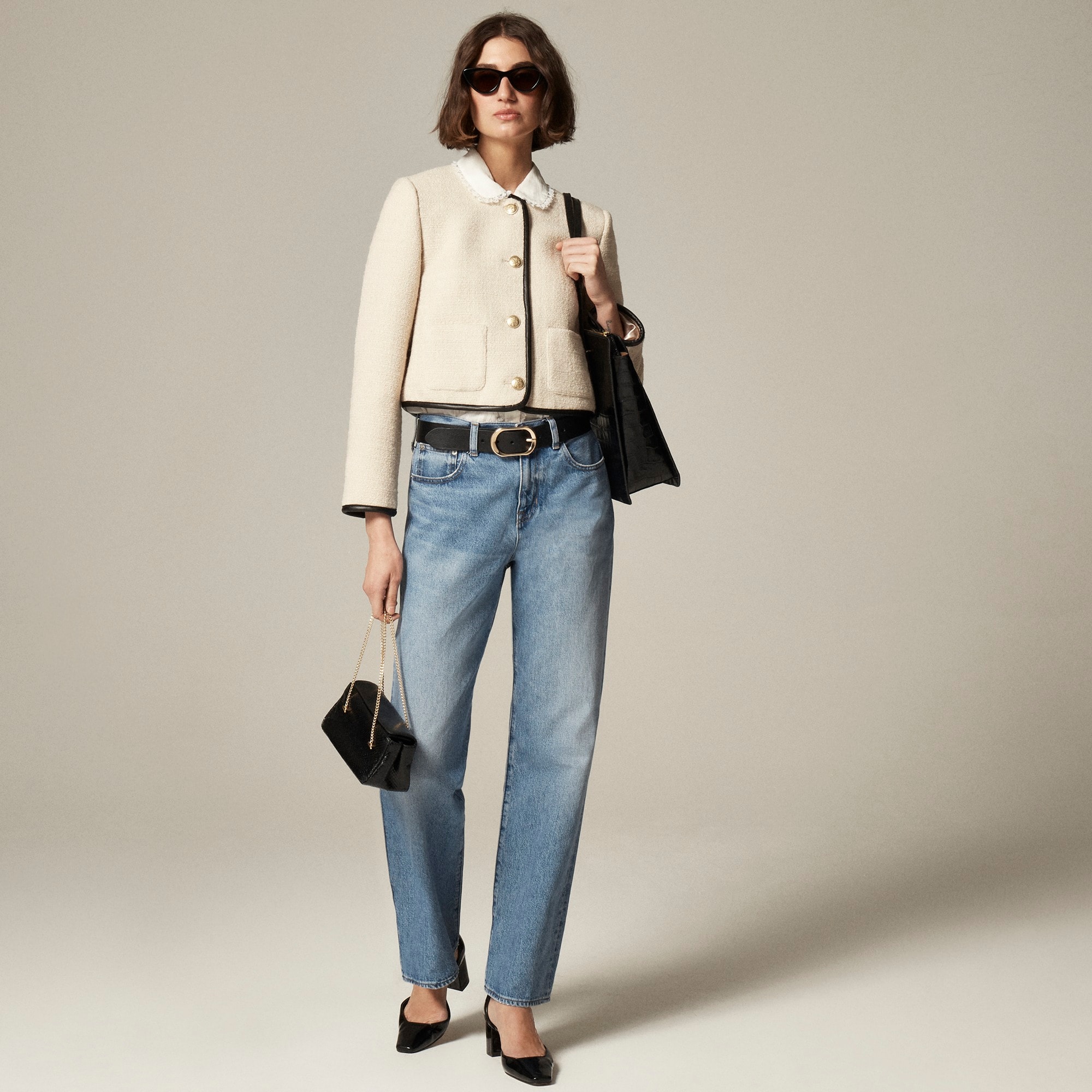 Tweed lady jacket with leather trim