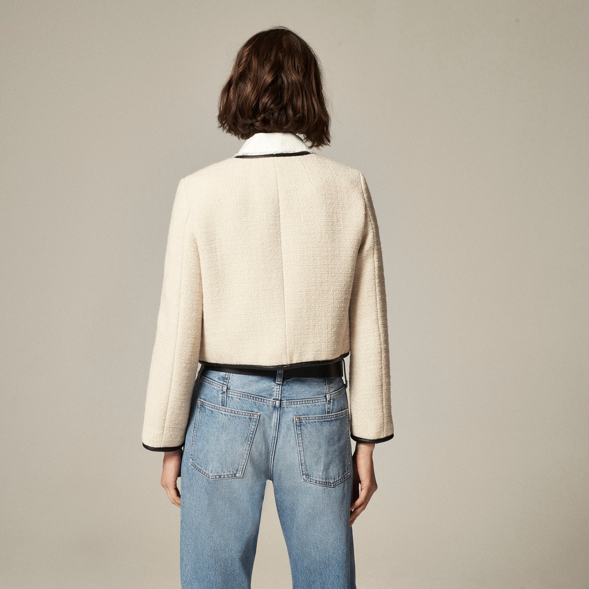 Tweed lady jacket with leather trim