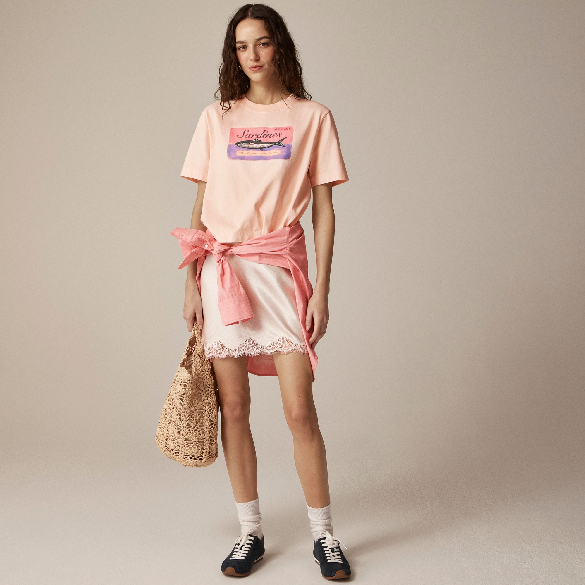 womens Relaxed-fit &quot;Sardines&quot; graphic T-shirt in premium-weight cotton
