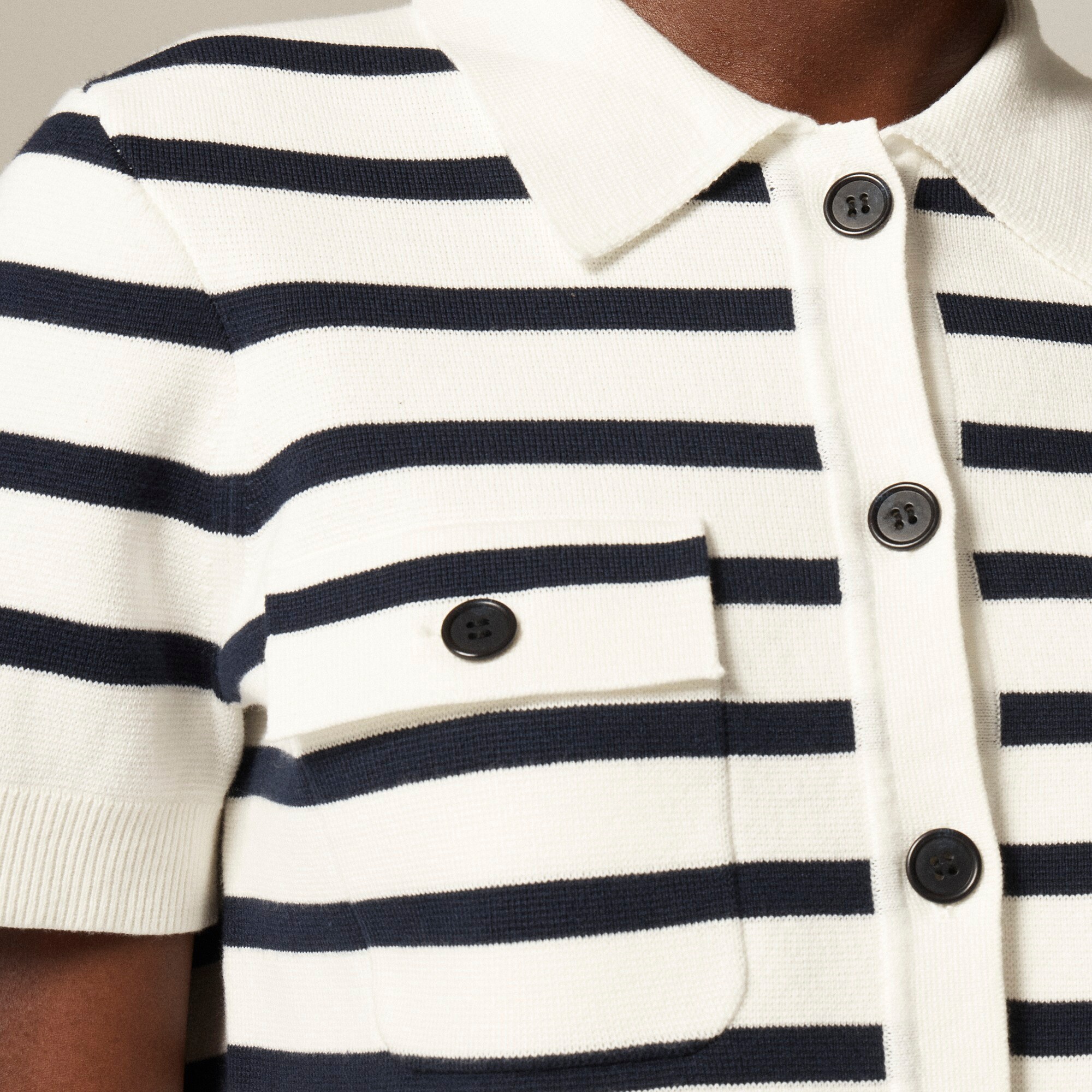 Collared short-sleeve cardigan in stripe