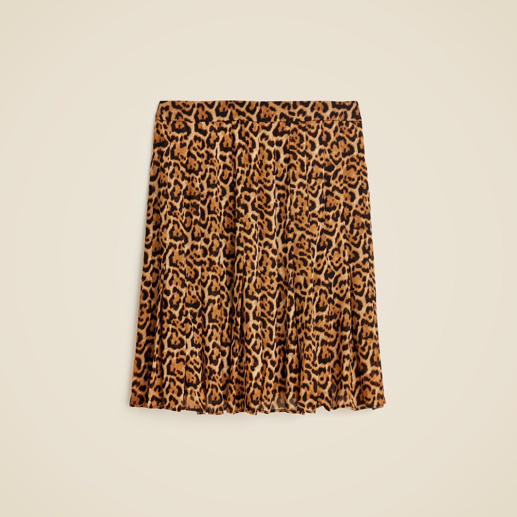 Pleated knee-length skirt in leopard-print viscose chiffon