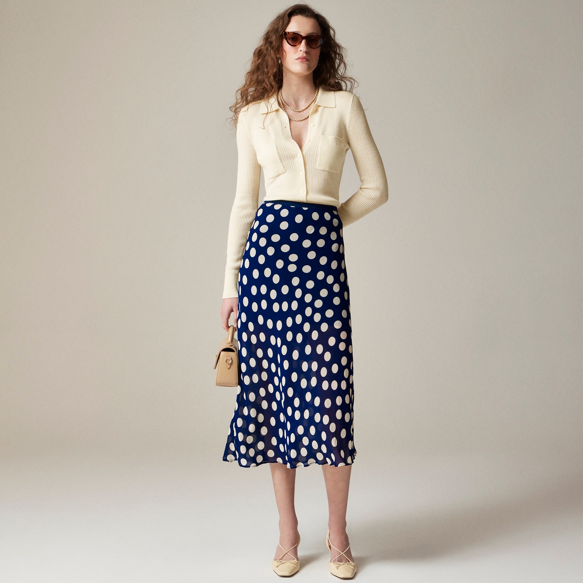 New Gwyneth slip skirt in polka-dot viscose chiffon