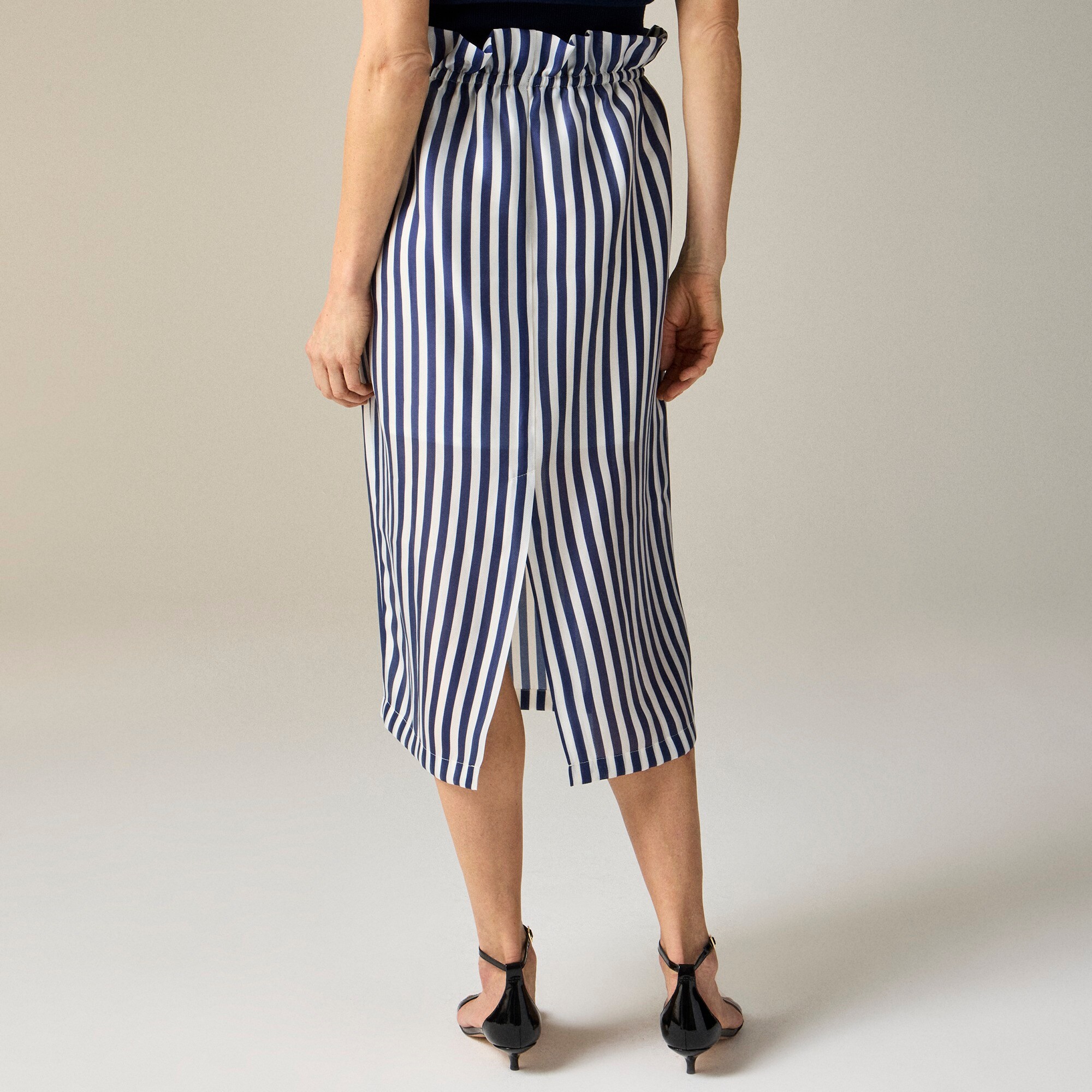 Layered tie-waist midi skirt in stripe