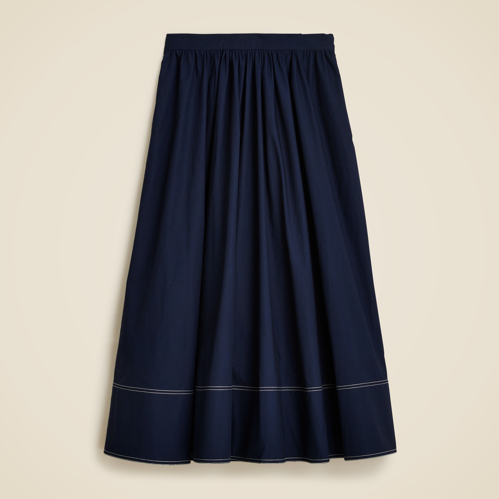 womens Contrast-stitch midi skirt in cotton poplin