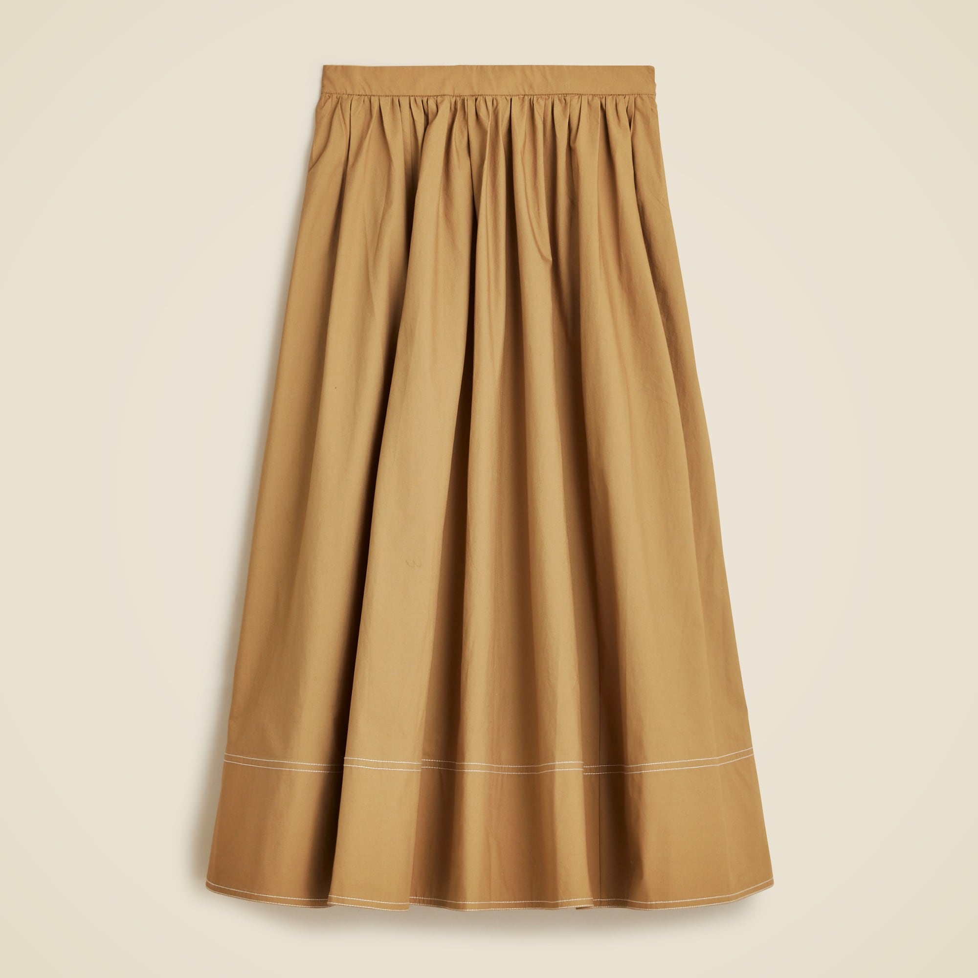 womens Contrast-stitch midi skirt in cotton poplin