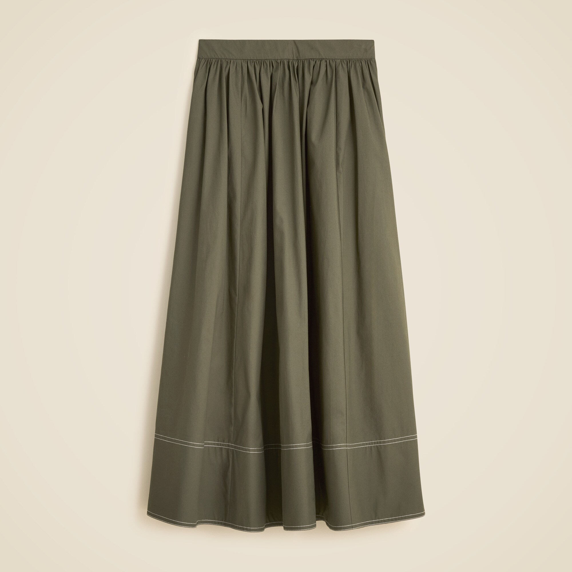 Contrast-stitch midi skirt in cotton poplin