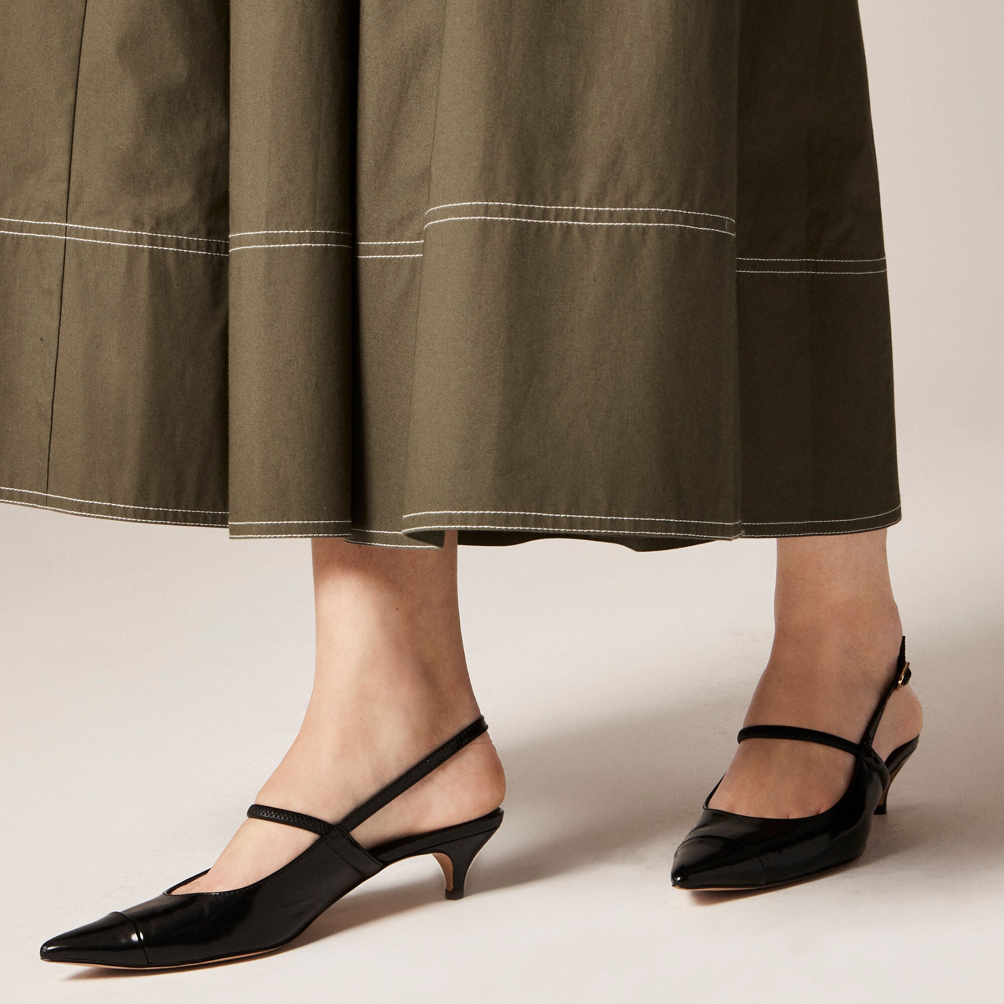 Contrast-stitch midi skirt in cotton poplin