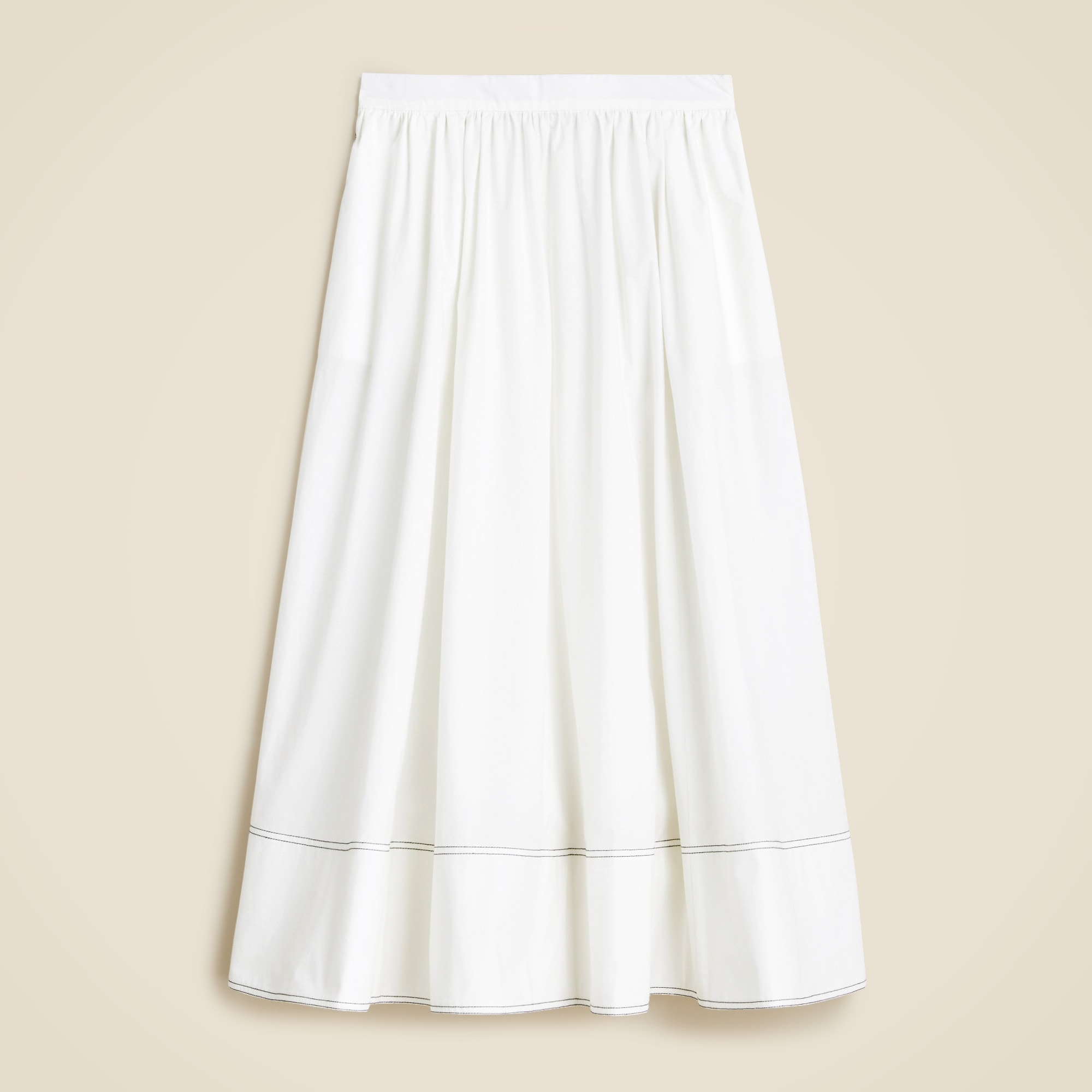 Contrast-stitch midi skirt in cotton poplin