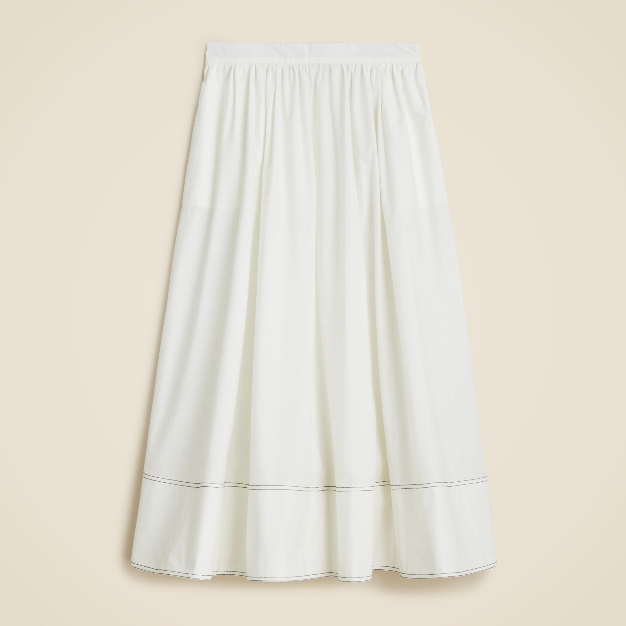 womens Contrast-stitch midi skirt in cotton poplin