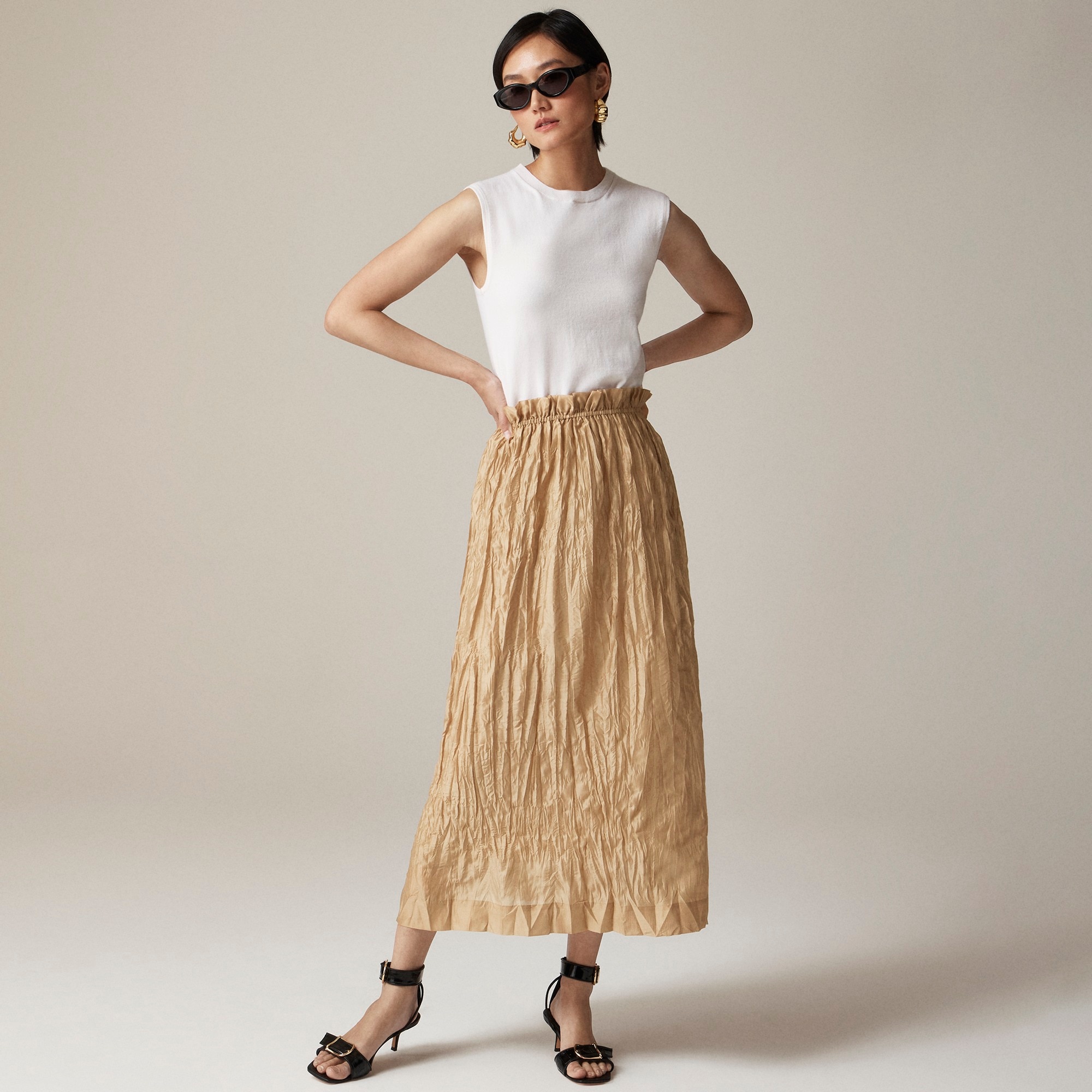 Crinkled gathered-waist skirt