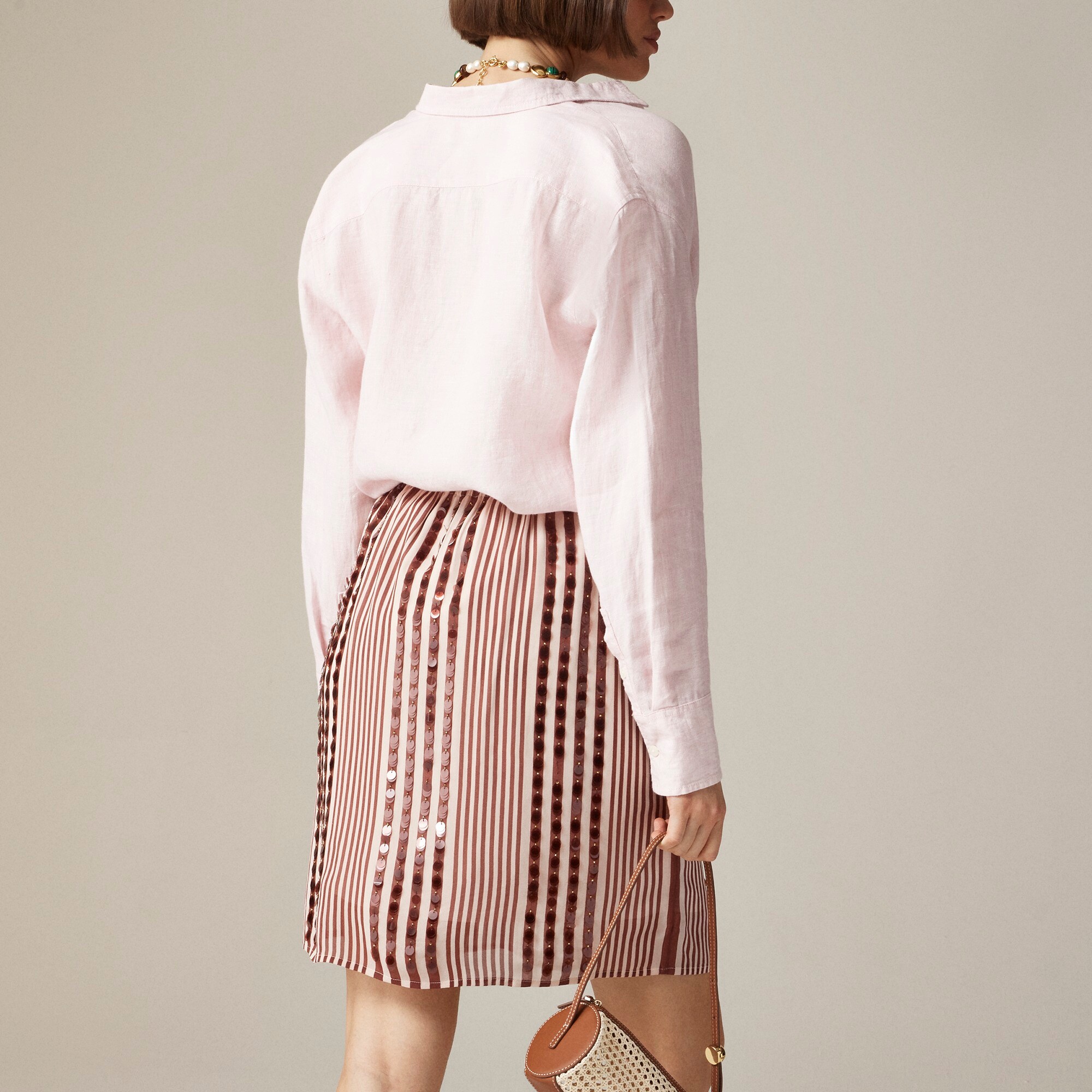 Collection Gwen knee-length layered slip skirt in sequin-striped chiffon