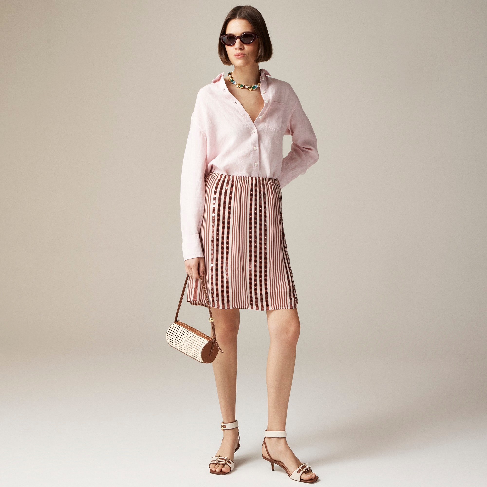 womens Collection Gwen knee-length layered slip skirt in sequin-striped chiffon