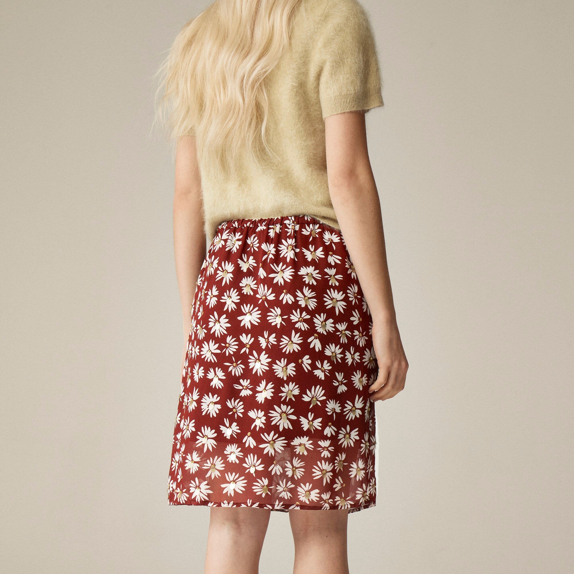 Collection Gwen knee-length layered slip skirt in embellished daisy chiffon