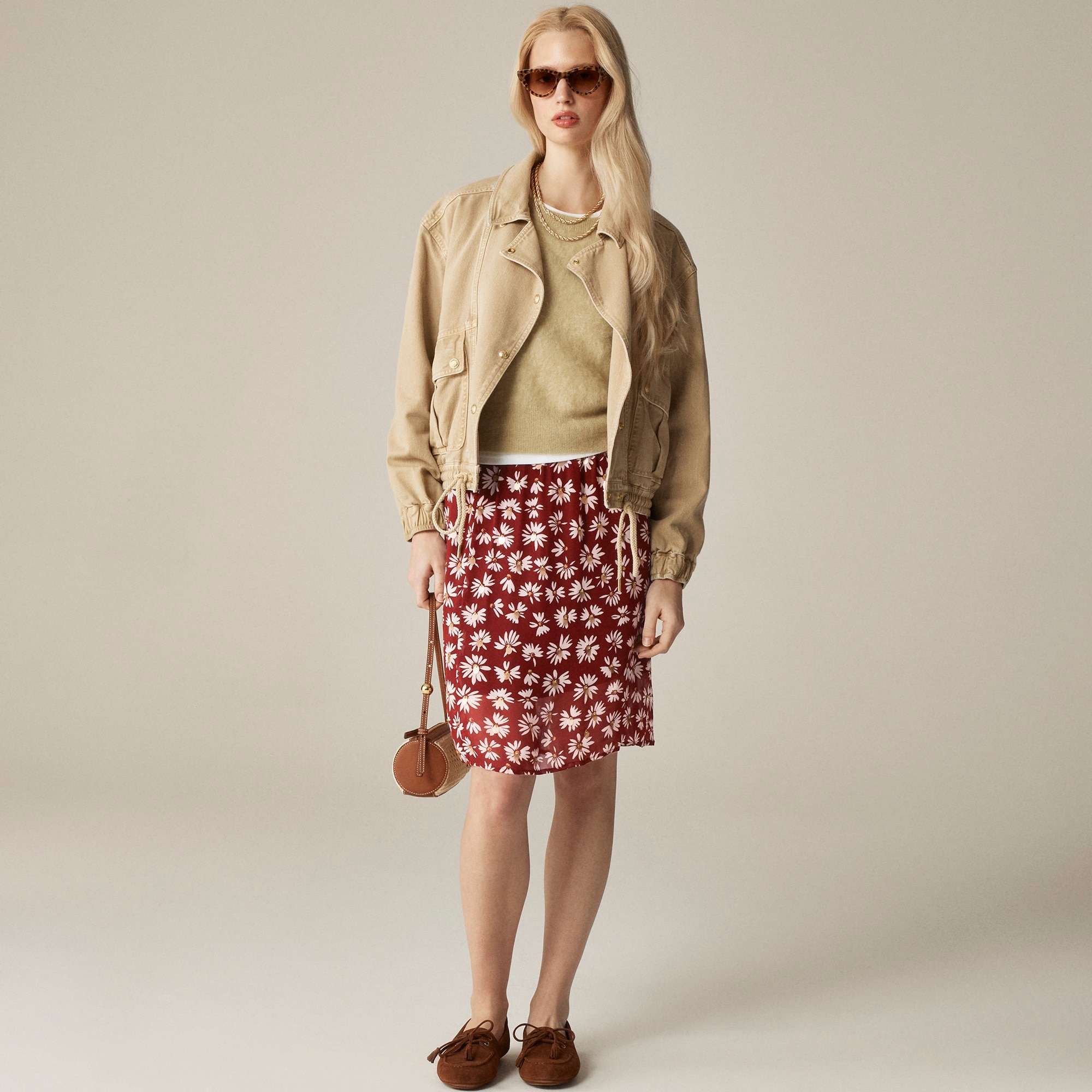Collection Gwen knee-length layered slip skirt in embellished daisy chiffon