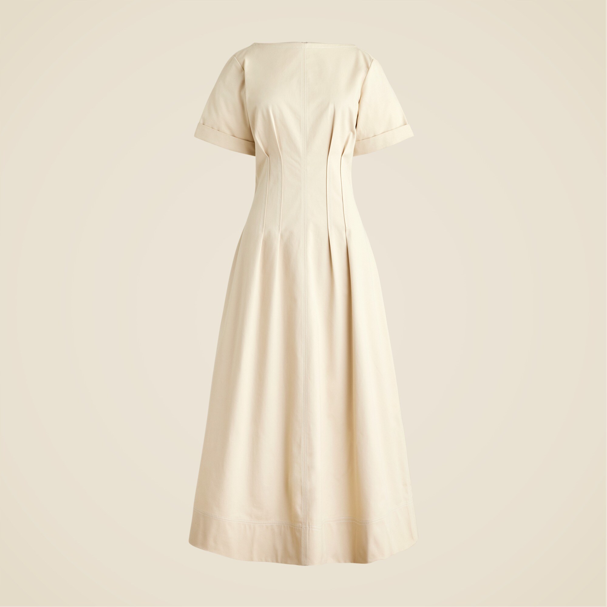Short-sleeve Pintuck Midi Dress In Stretch Twill For Women | J.Crew