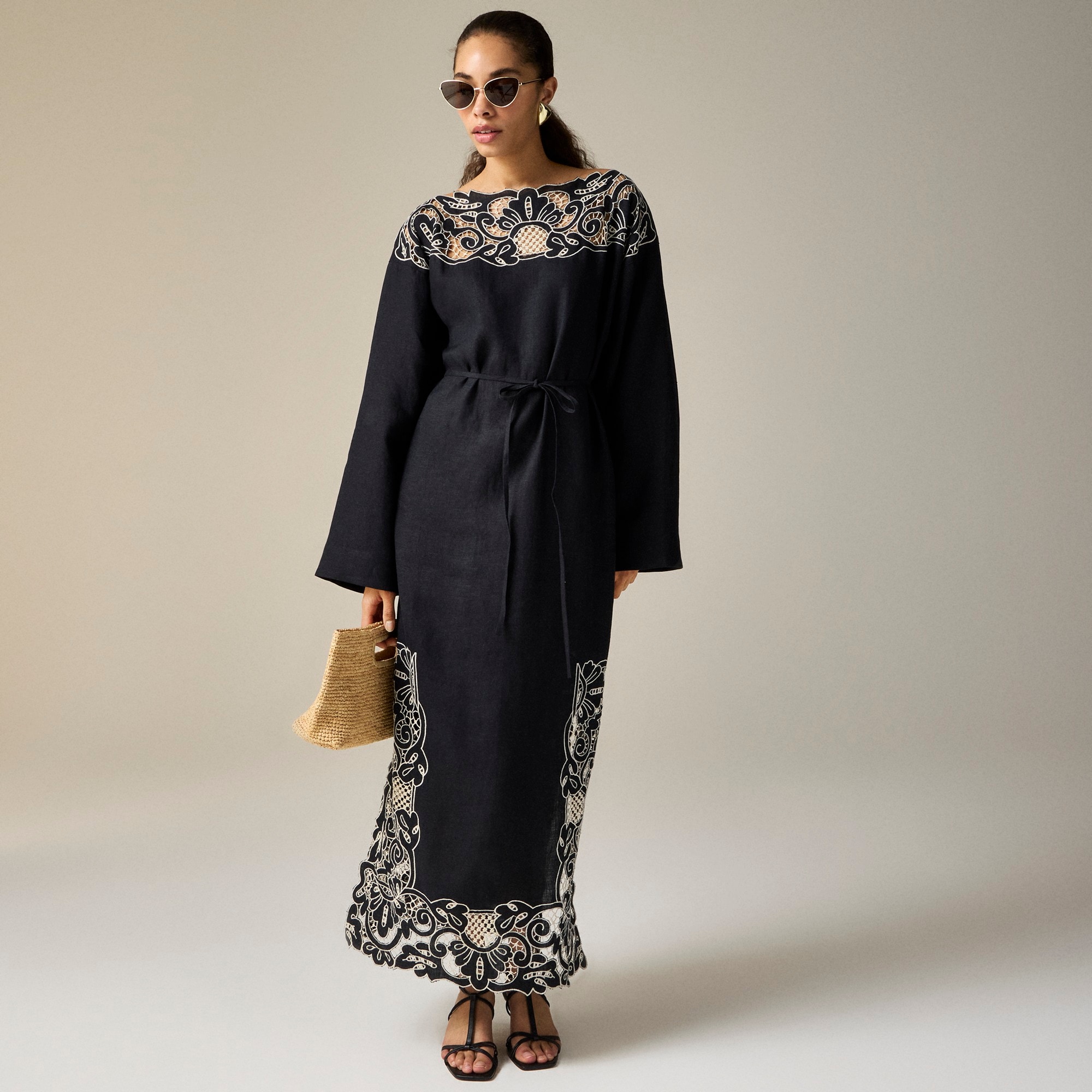 Linen cutwork tunic dress
