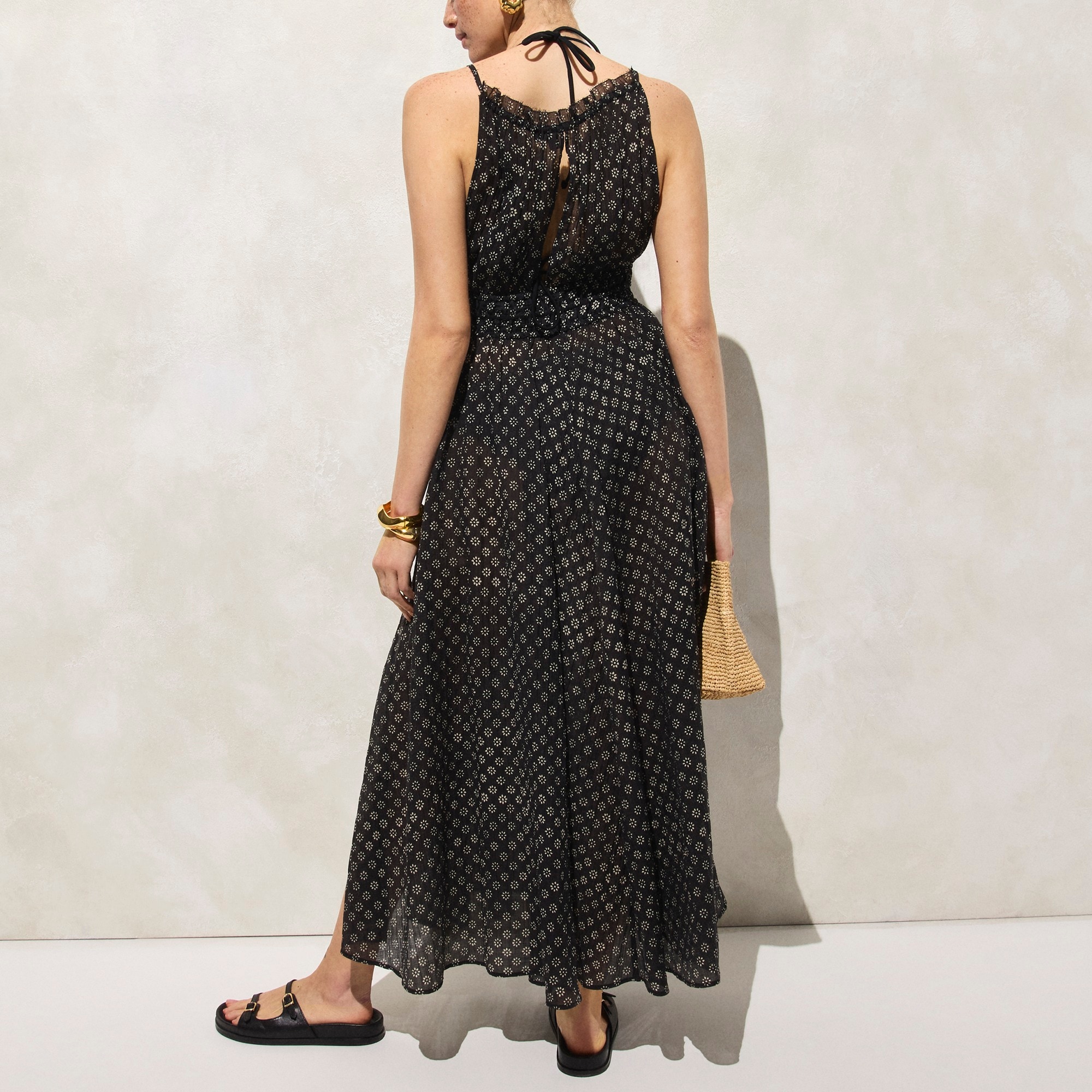 Crinkled maxi dress in block print